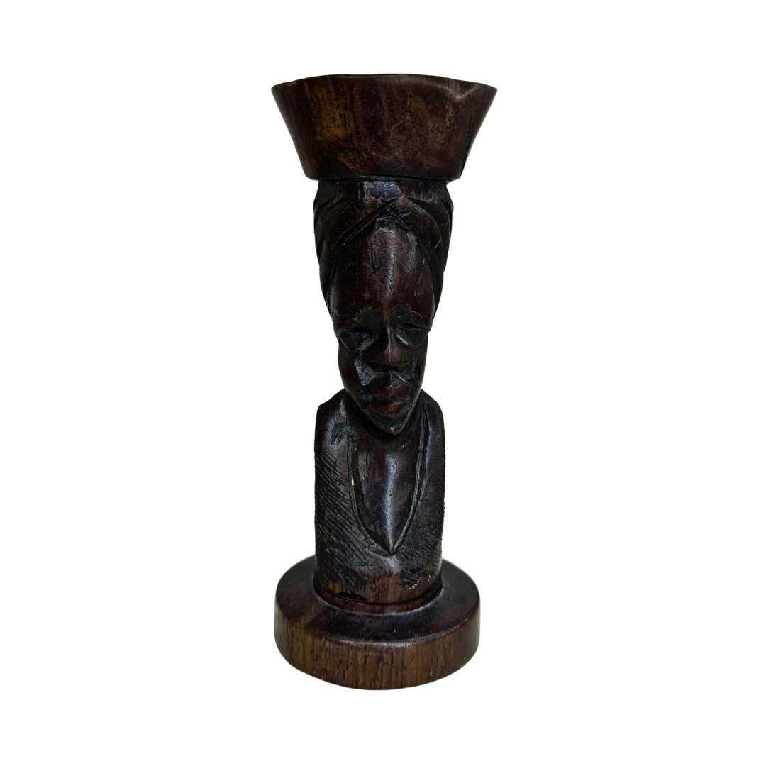 Hand Carved African Wooden Candle Holder – Tribal Art Sculpture