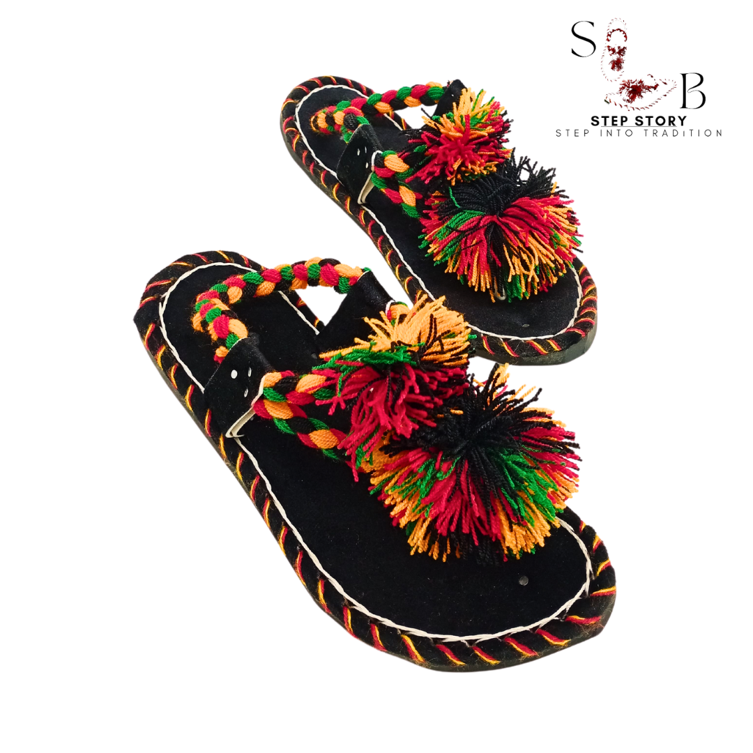 Handmade Balochi Cultural Chappal – Non-Leather Traditional Pom Pom Footwear
