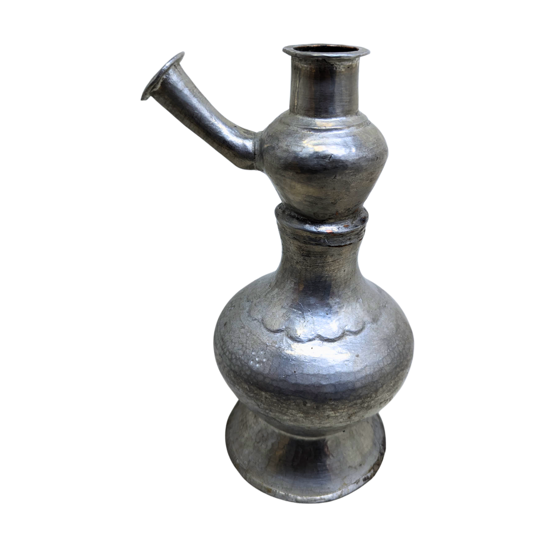Vintage Copper Hookah with Qalai (Tin) Plating – Traditional Handcrafted Silver-Tone Hukkah