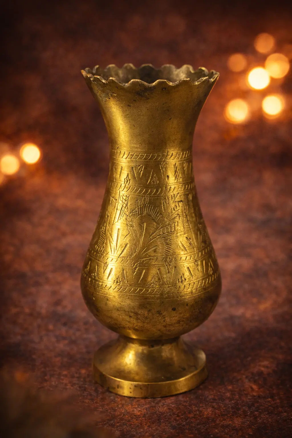 VintageHand-Engraved Brass Vase | Vintage Floral Etched Home Decor Collectible