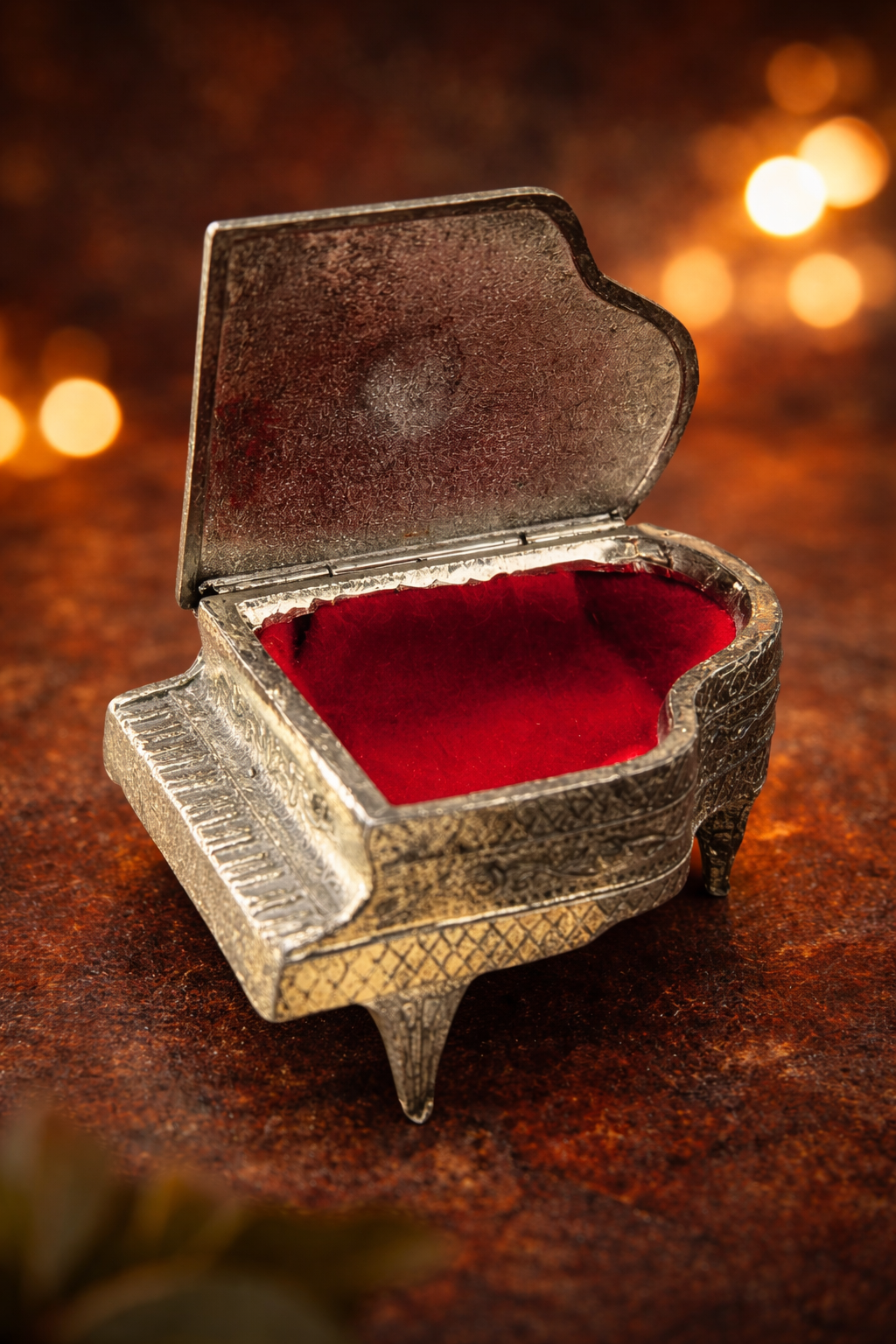 Antique Miniature Piano Trinket Box – Vintage Silver-Toned Decorative Jewelry Box