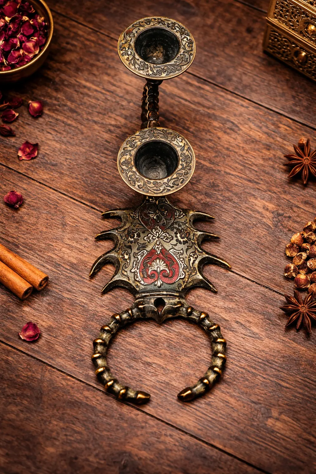Antique Brass Scorpion Candle Holder – Rare 2-Arm Decorative Masterpiece