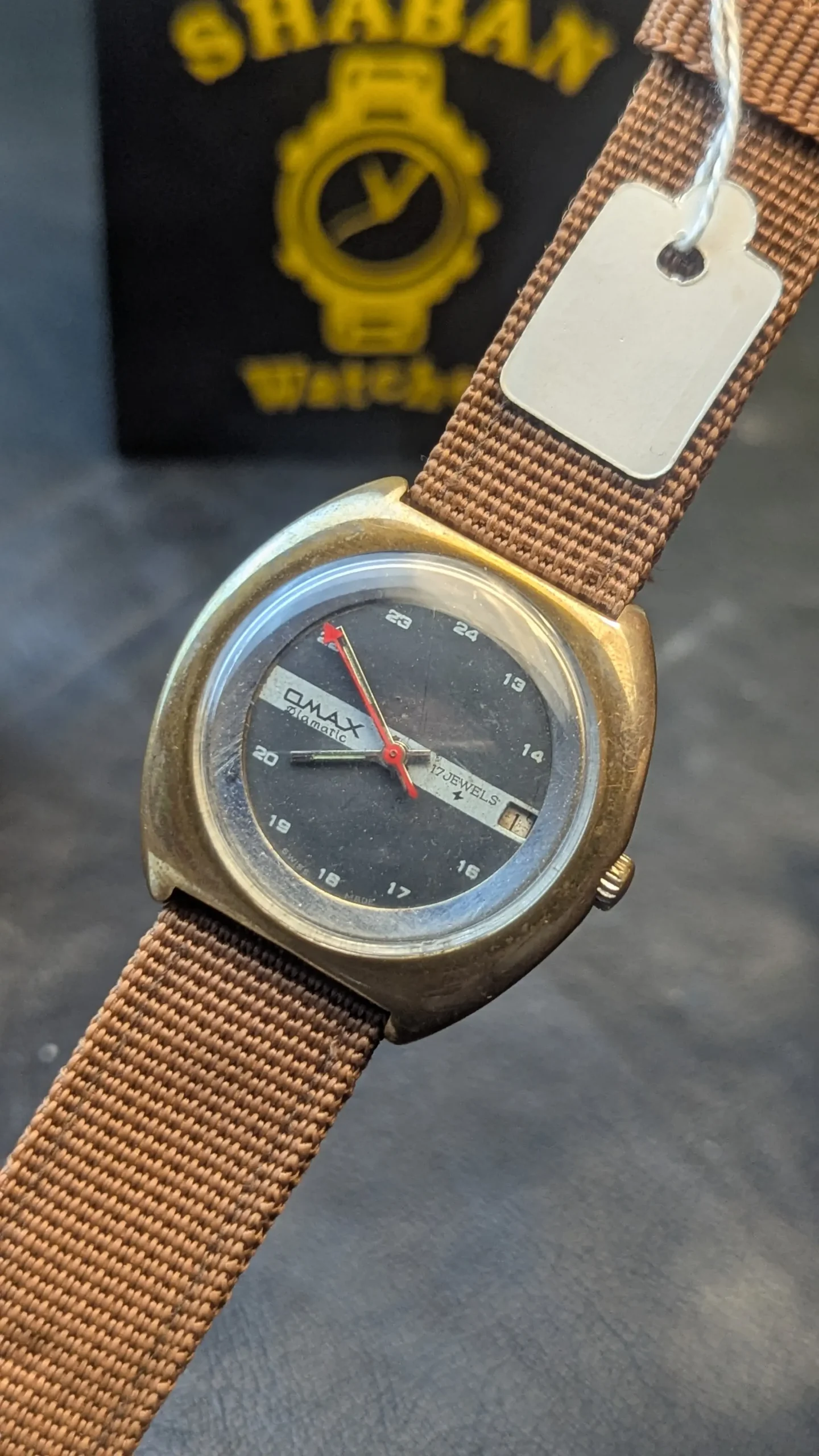Omax Automatic Railway Watch 40mm – Swiss-Made, Brass Case, Black Dial (Pre-Owned)