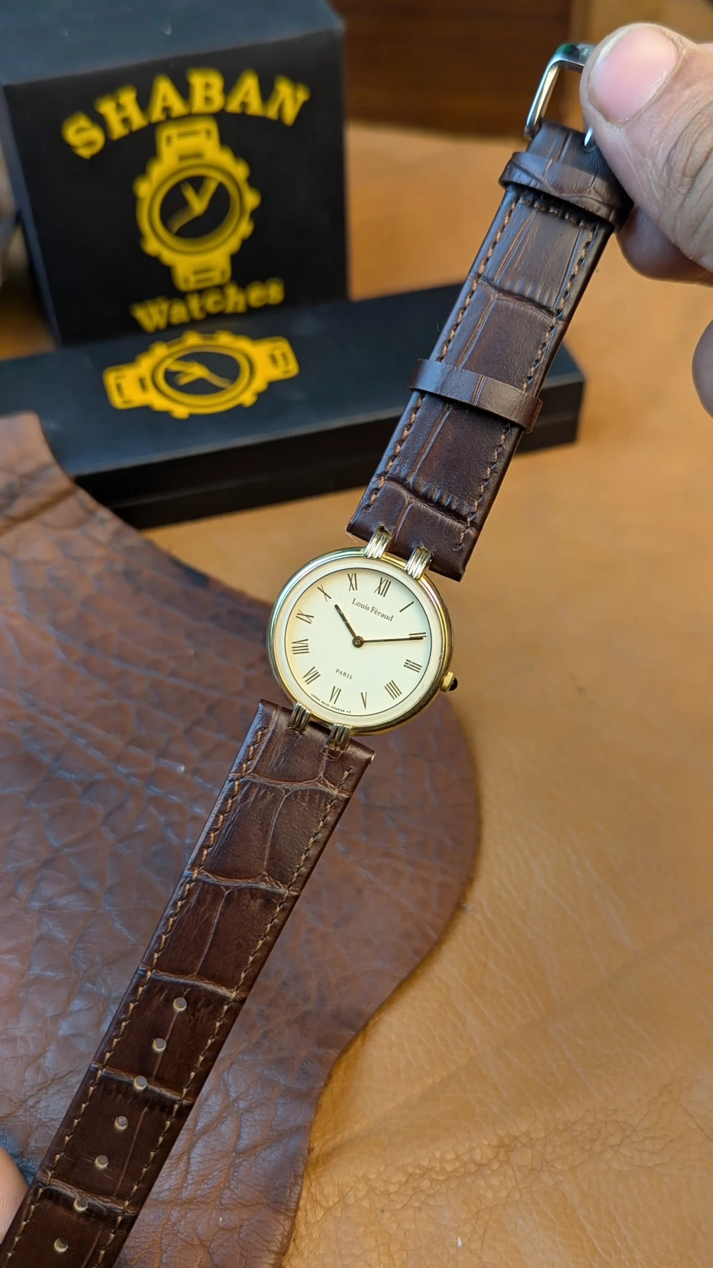 Louis Féraud Paris Gold Tone Roman Dial Watch – Leather Strap