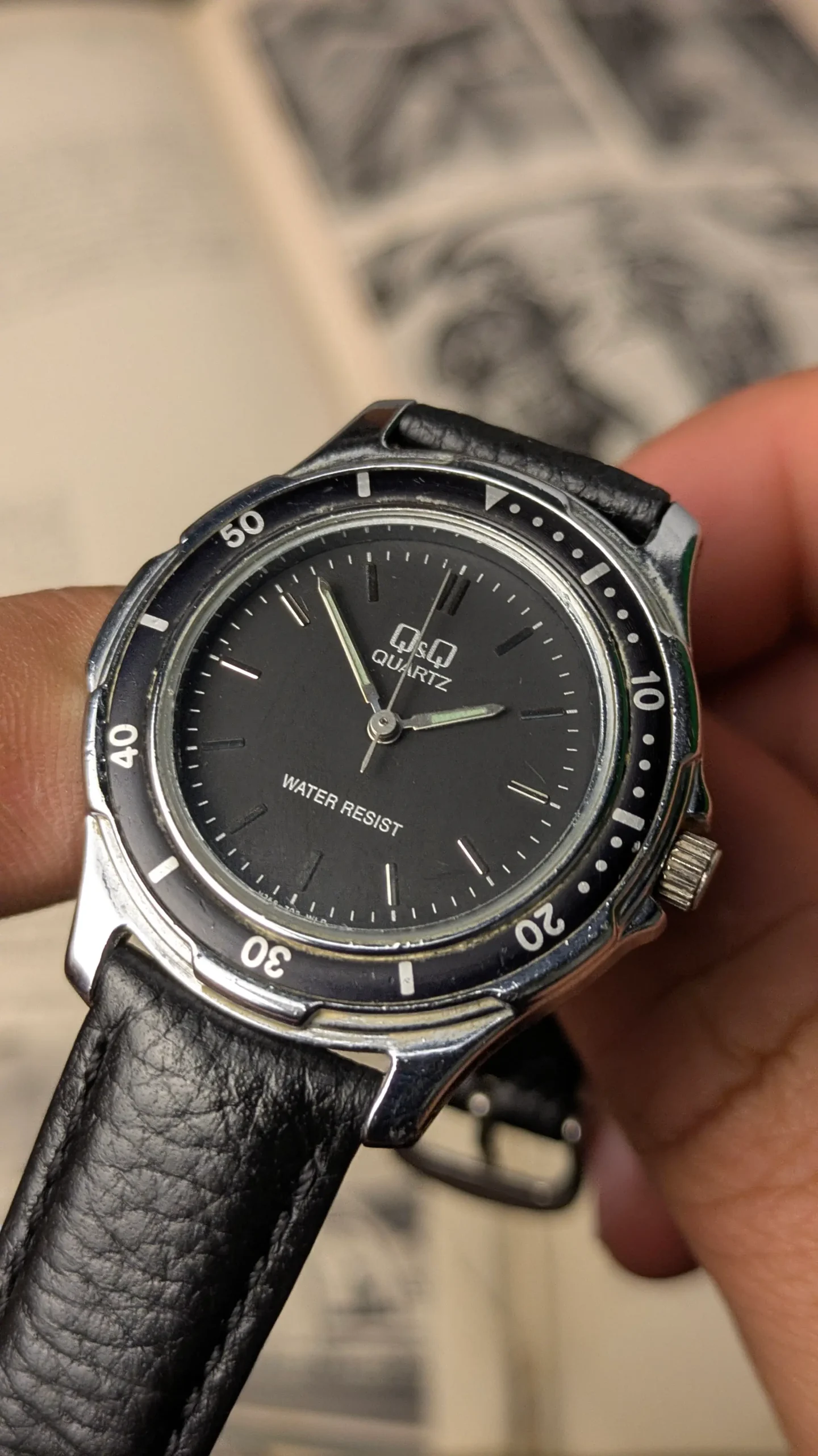 Vintage Q&Q Quartz Diver Style Watch – Black Dial | Japan Movement | Ref. Q&Q Water Resist