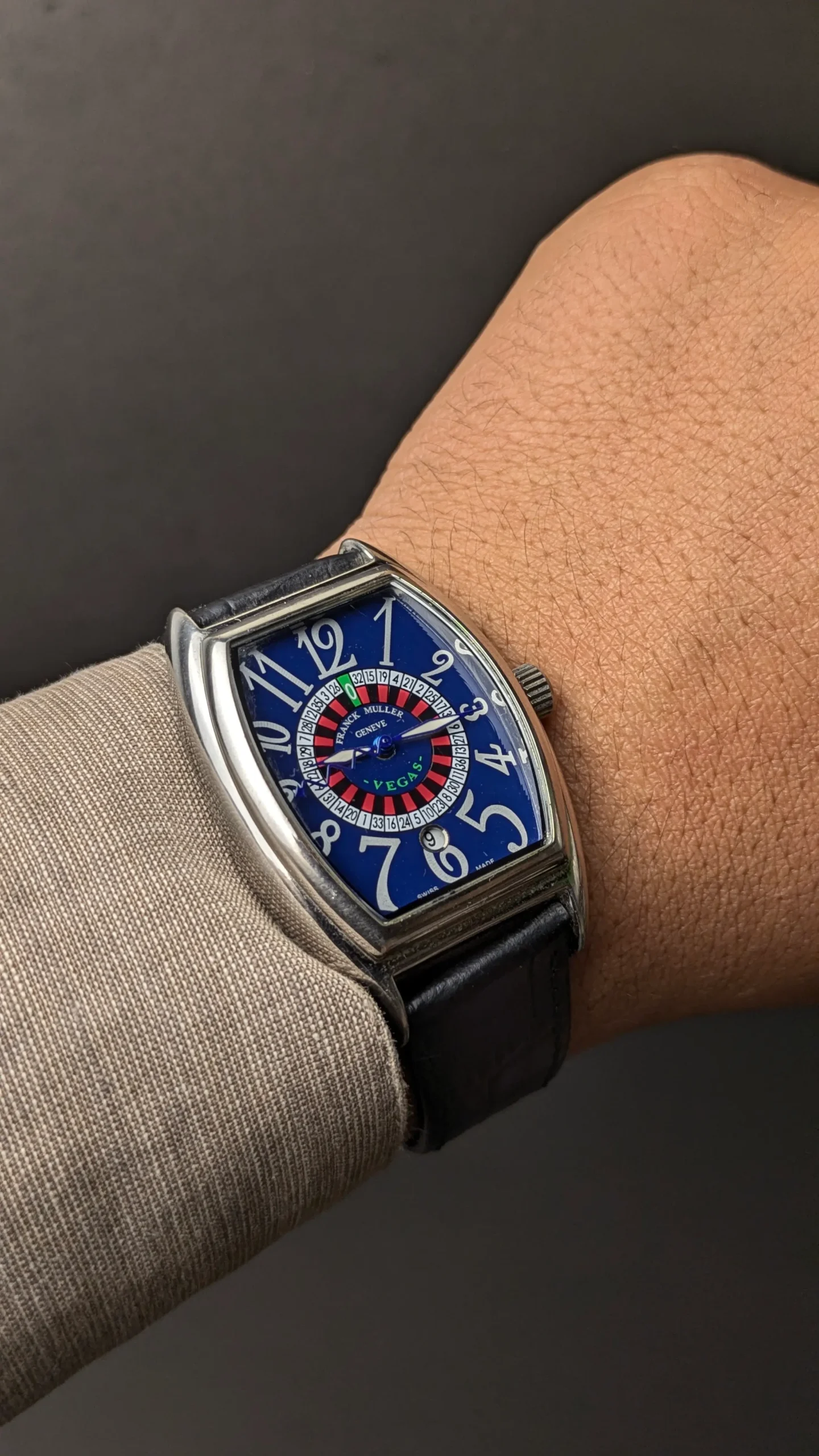 Franck Muller Vegas Style Automatic Master Clone Watch – Blue Dial Luxury Tonneau Watch  35mm