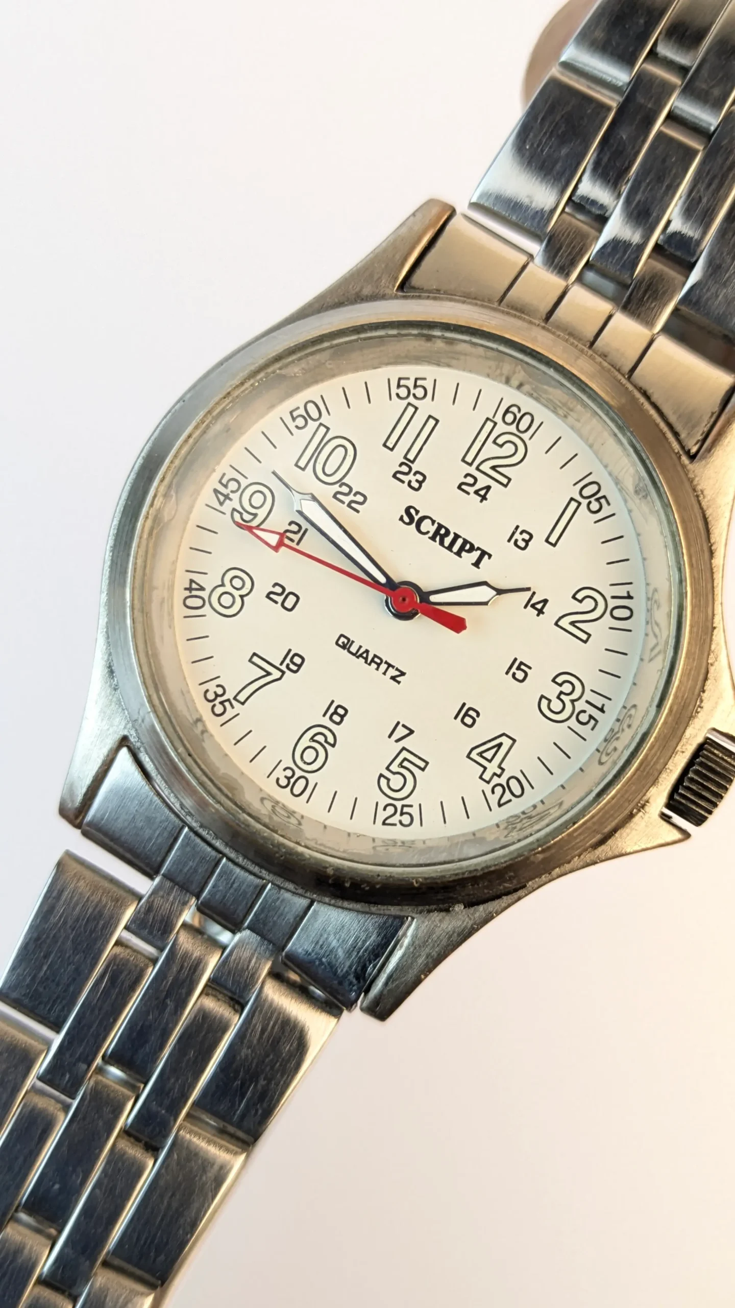 Vintage Script Quartz Stainless Steel Wrist Watch