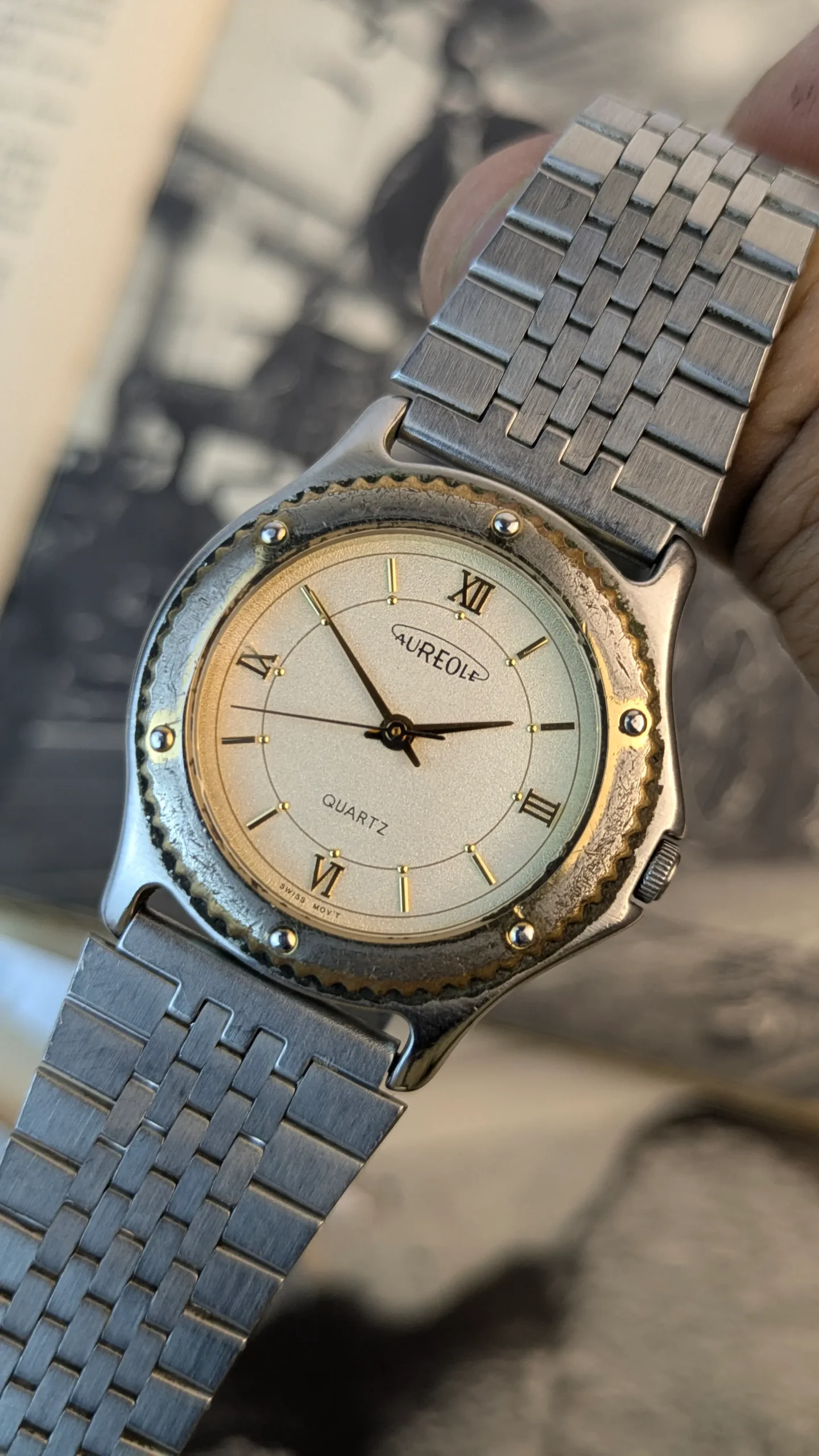 Vintage Aureole Quartz Watch 34mm | Two-Tone Japanese Dress Watch with Stainless Steel Bracelet