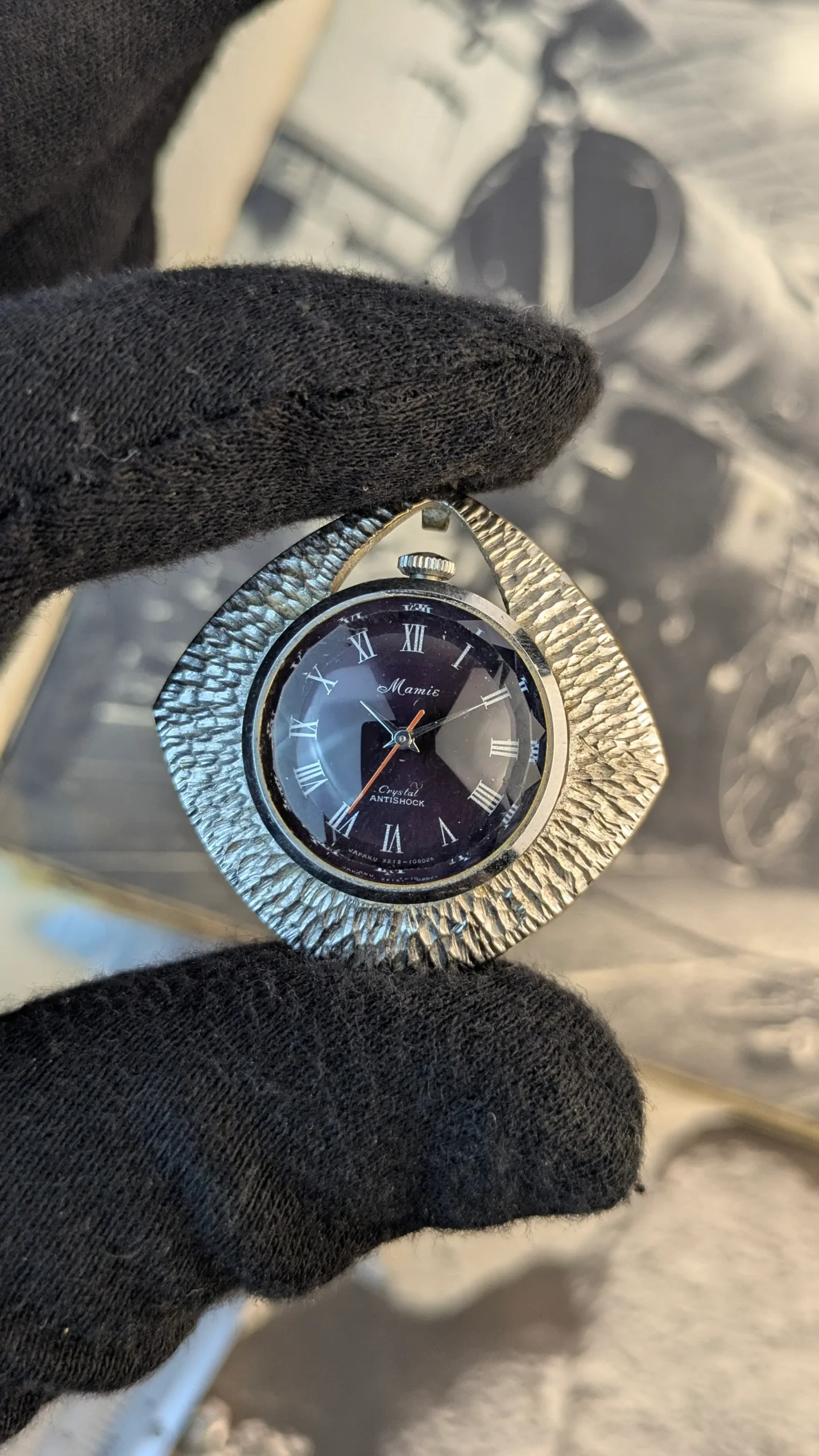 Vintage Mamie Crystal Antishock Pendant Watch Necklace | Japanese Retro Pocket Watch Pendant