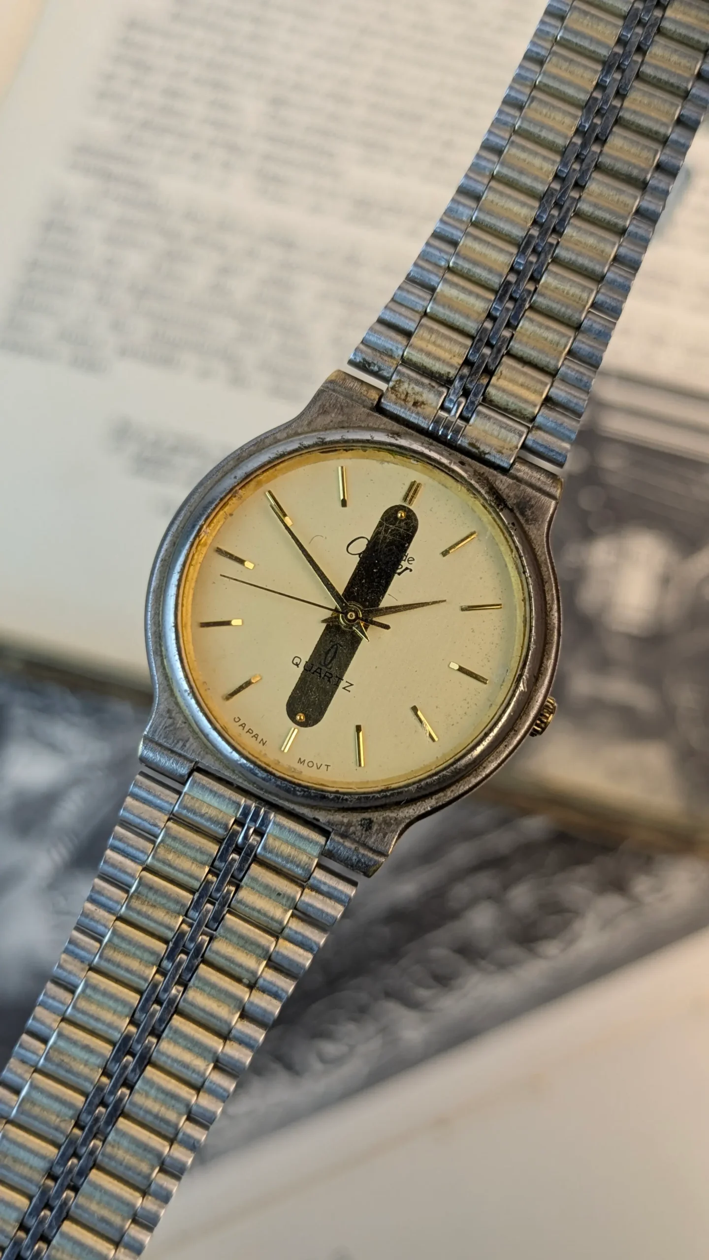 Vintage Cartier Quartz Watch Gold Dial Japanese Movement Stainless Steel Bracelet