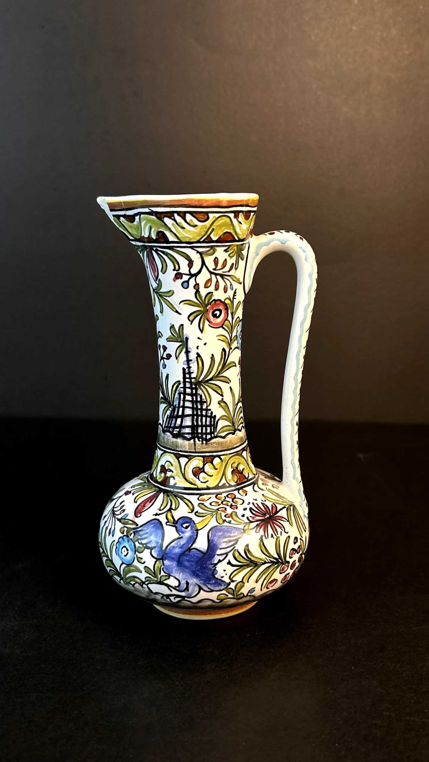 Hand-Painted Floral Ceramic Decorative Pitcher Vase