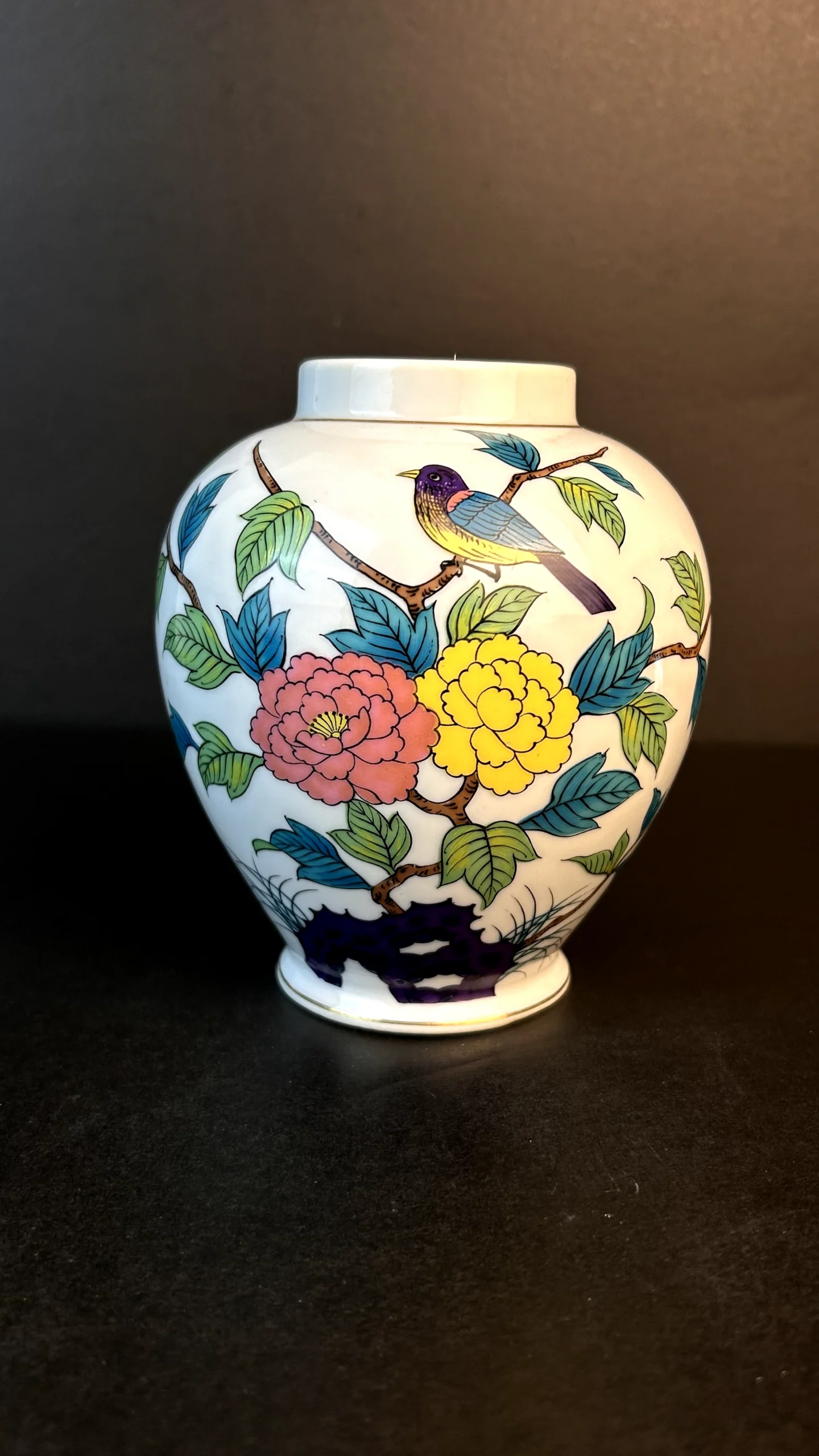 Hand-Painted White Porcelain Floral Jar