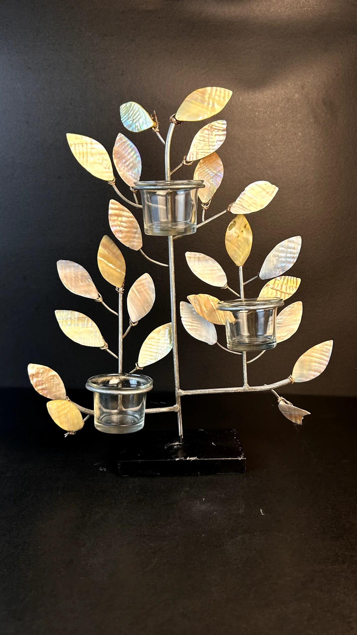 Decorative Mother of Pearl Leaf Tealight Candle Holder