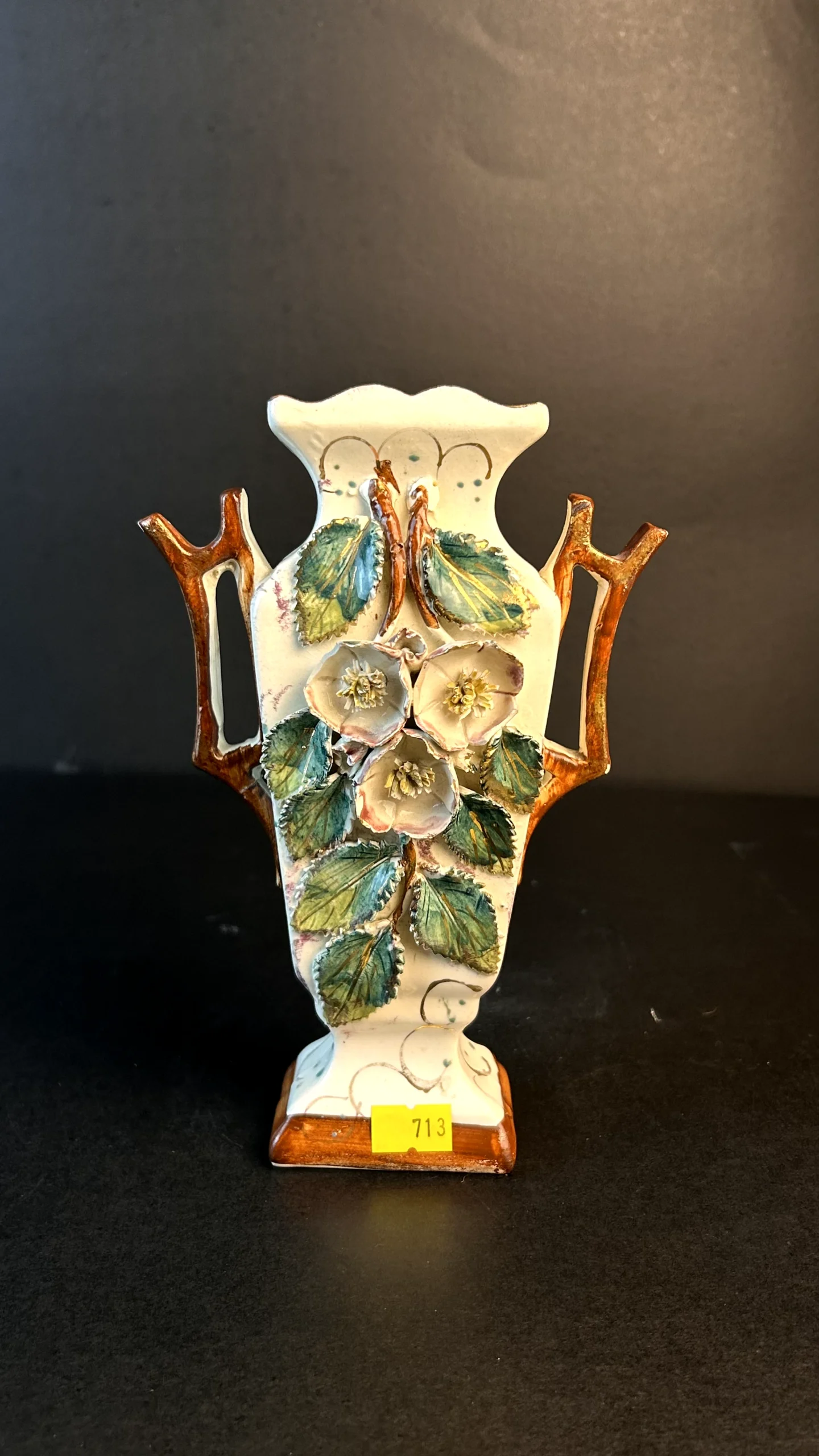 Vintage Hand-Painted Floral Ceramic Twin Handle Vase