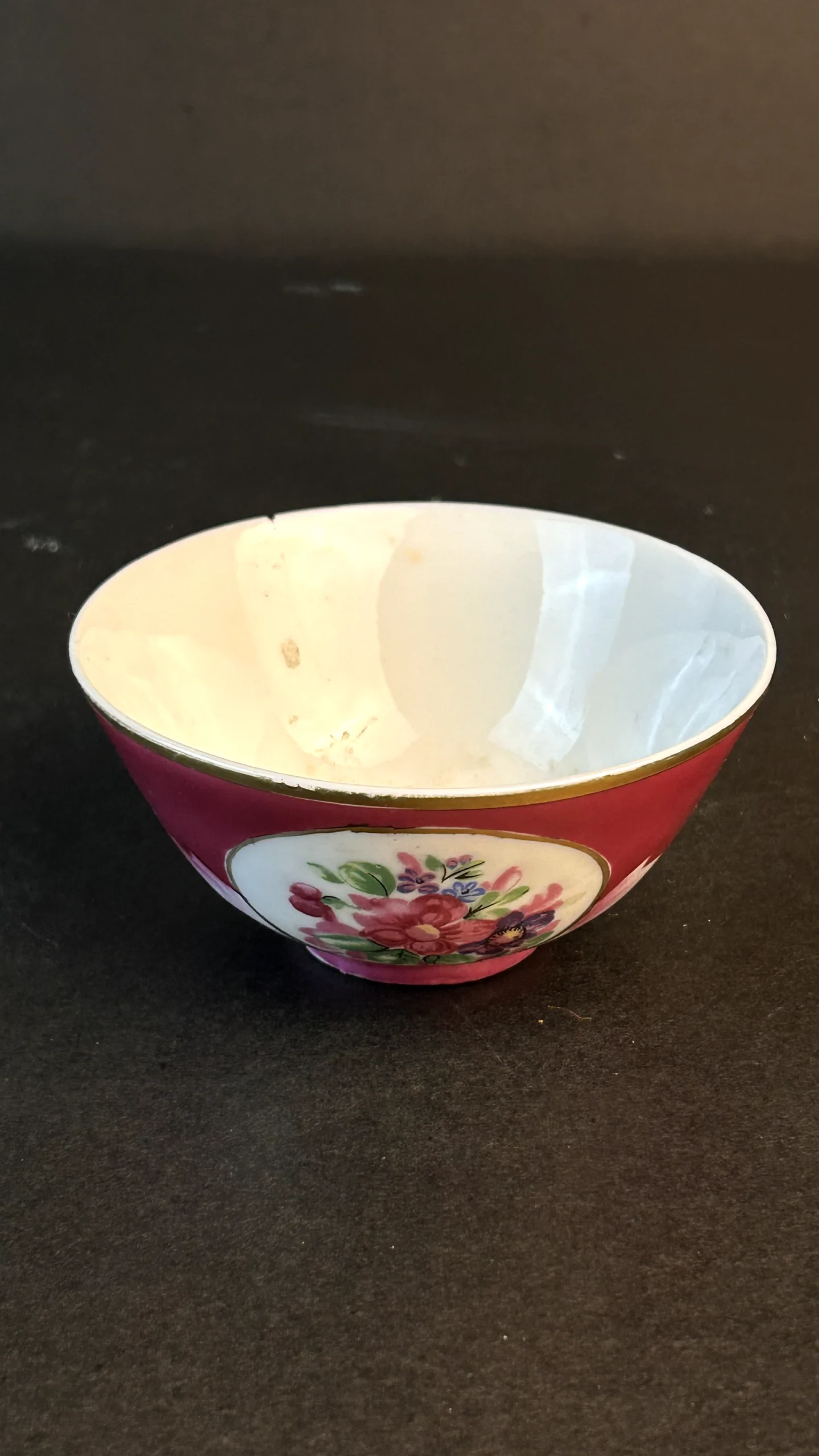 Vintage Floral Porcelain Dessert Bowl with Pink Exterior