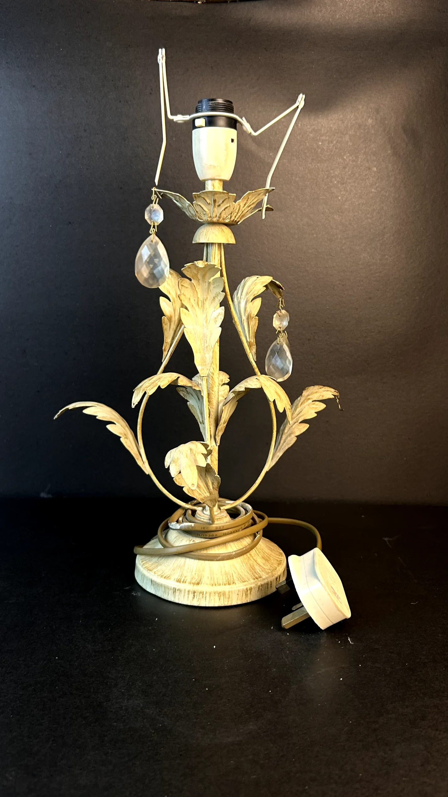 Vintage Floral Table Lamp Base with Crystal Accents – Antique Decorative Lamp
