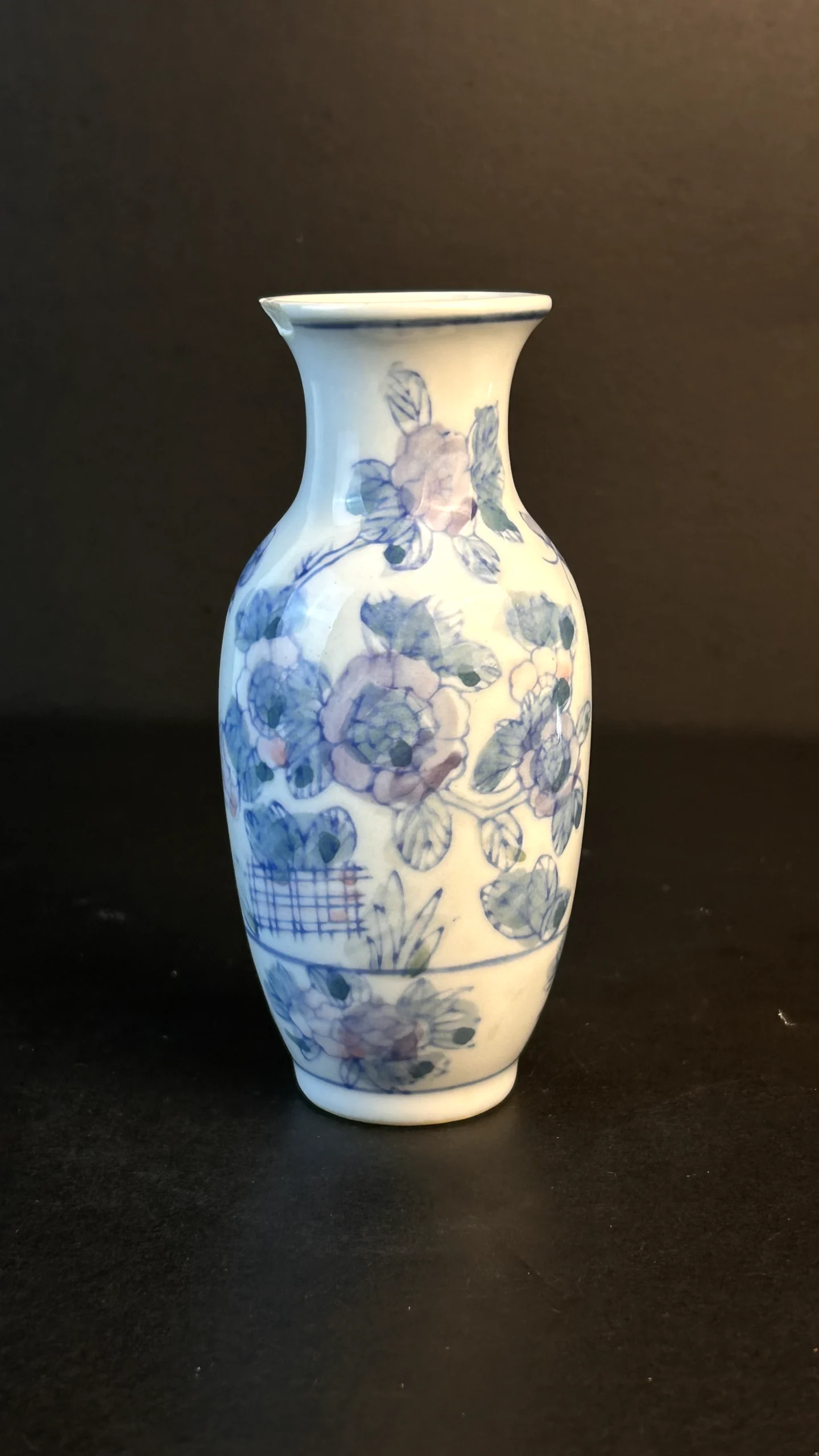 Vintage Blue Floral Porcelain Bud Vase