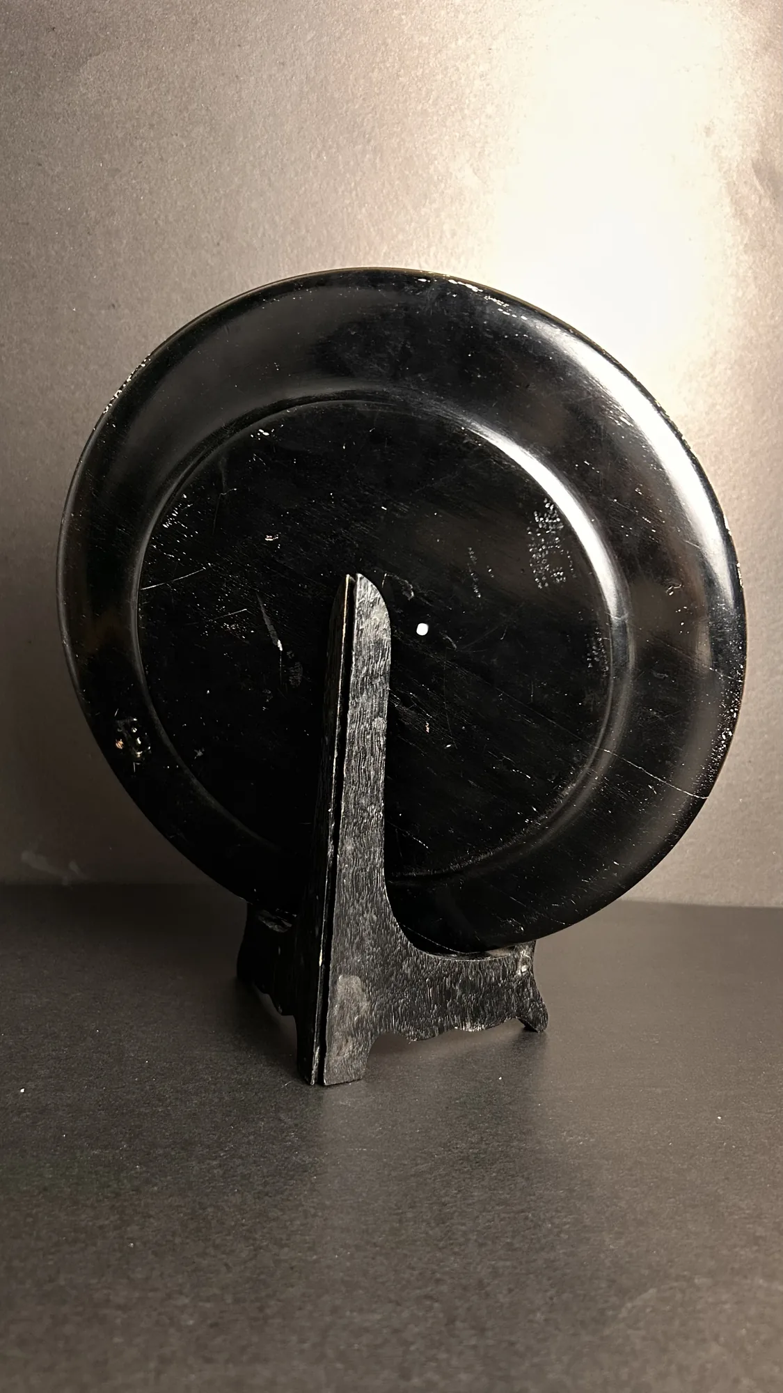 Vintage Black Display Plate on Stand