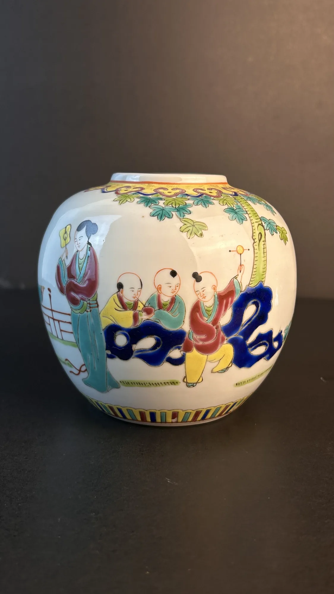 Porcelain Chinese Jar with Figural Scene