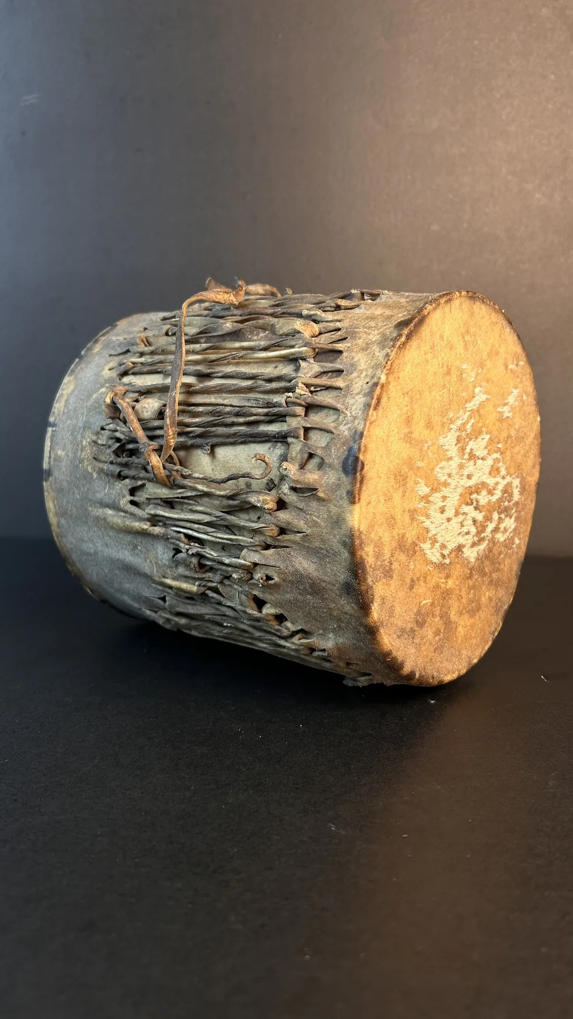 Traditional African Hand Drum with Leather Lacing