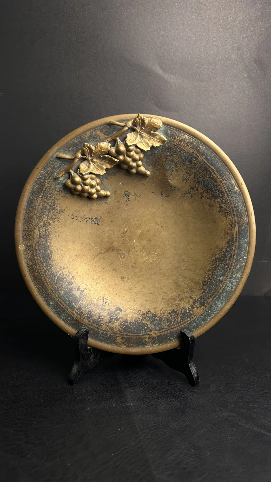 Vintage Brass Bowl with Grape Motif