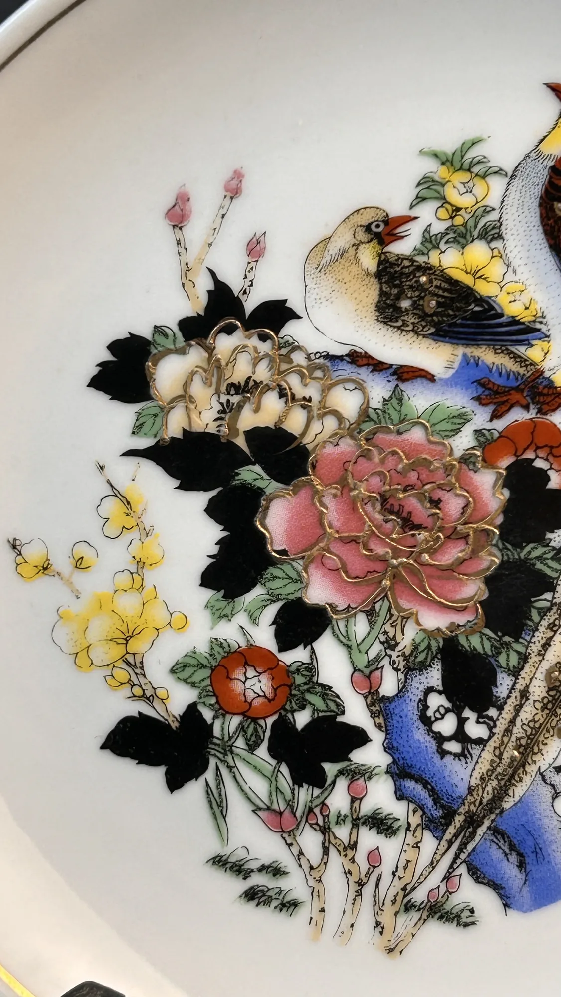 Decorative Porcelain Plate with Bird and Floral Motifs