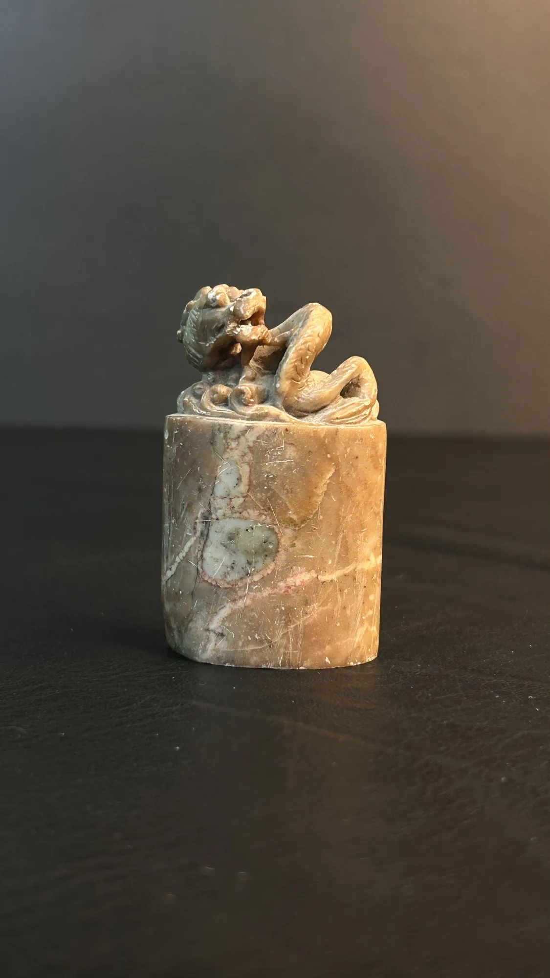 Carved Stone Figurine Stamp with Dragon Motif