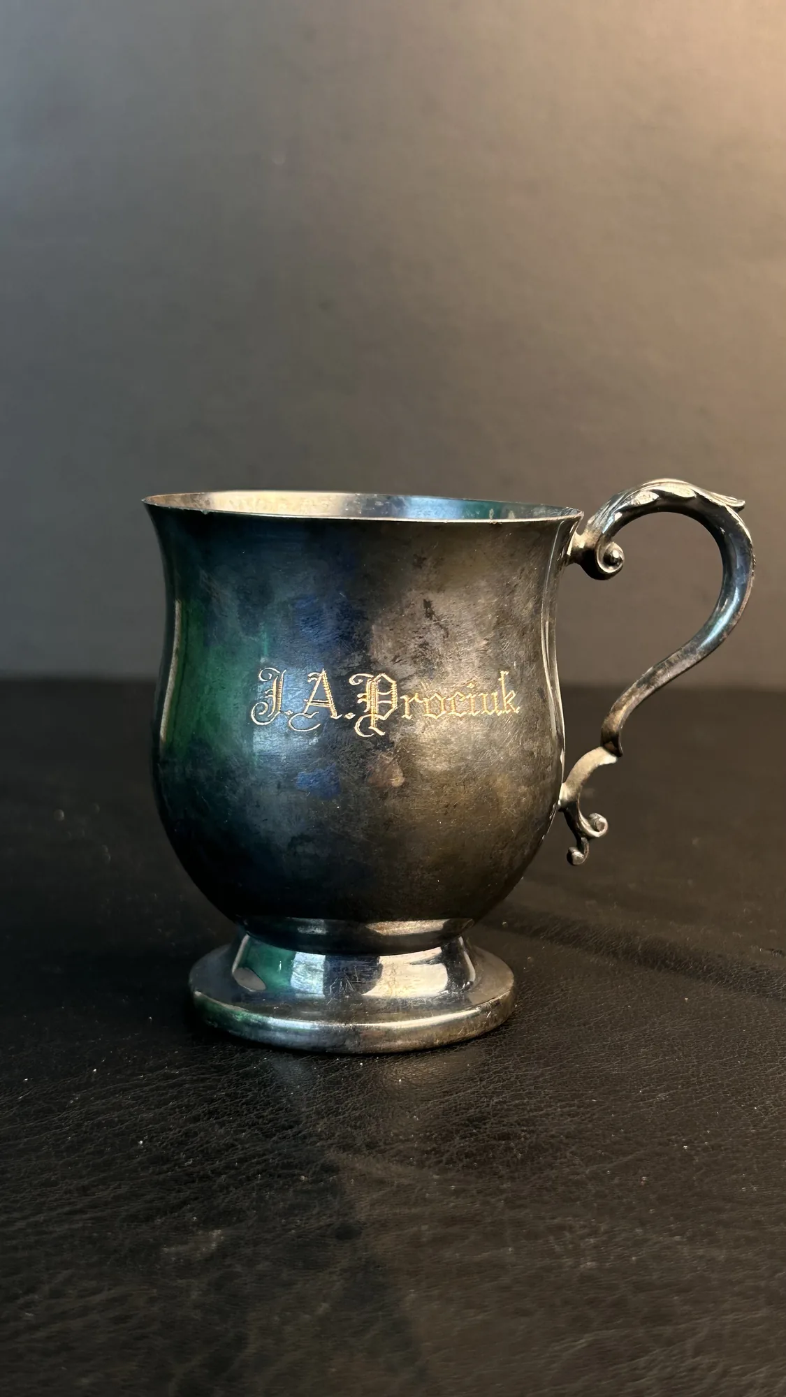 Vintage Silver Plated Metal Mug with Engraving