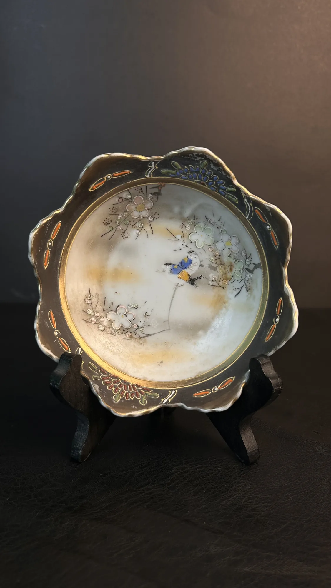 Vintage Decorative Porcelain Bowl with Floral and Bird Motif