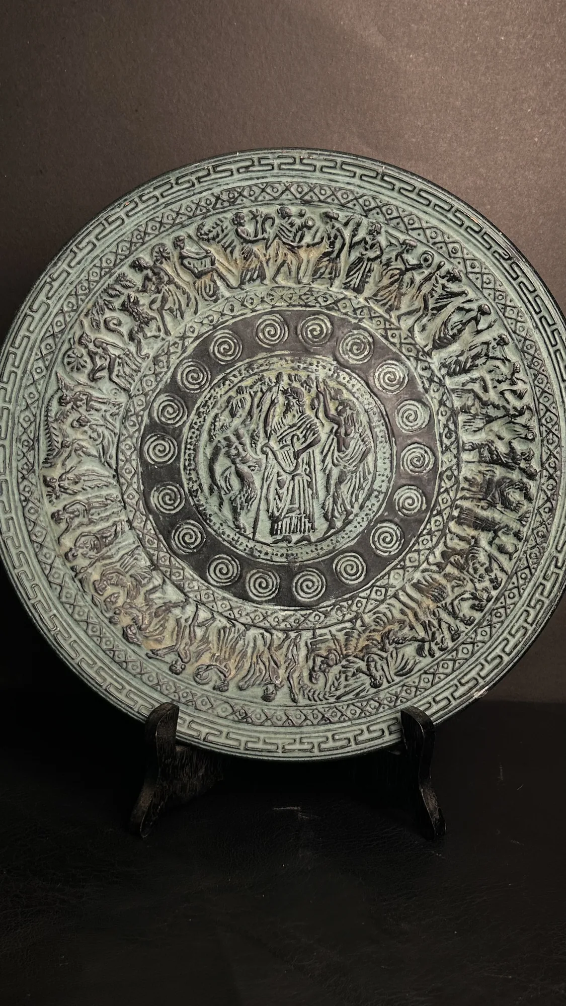 Decorative Metal Plate with Greek Mythology Relief