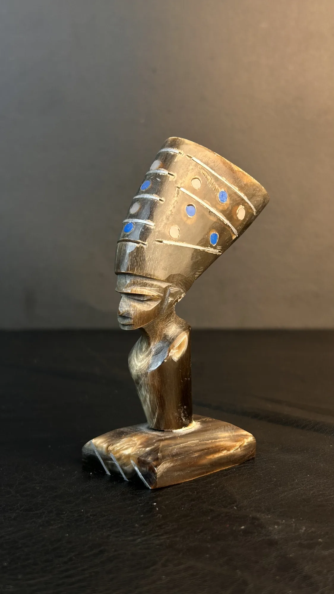 Carved Horn Queen Nefertiti Bust Figurine