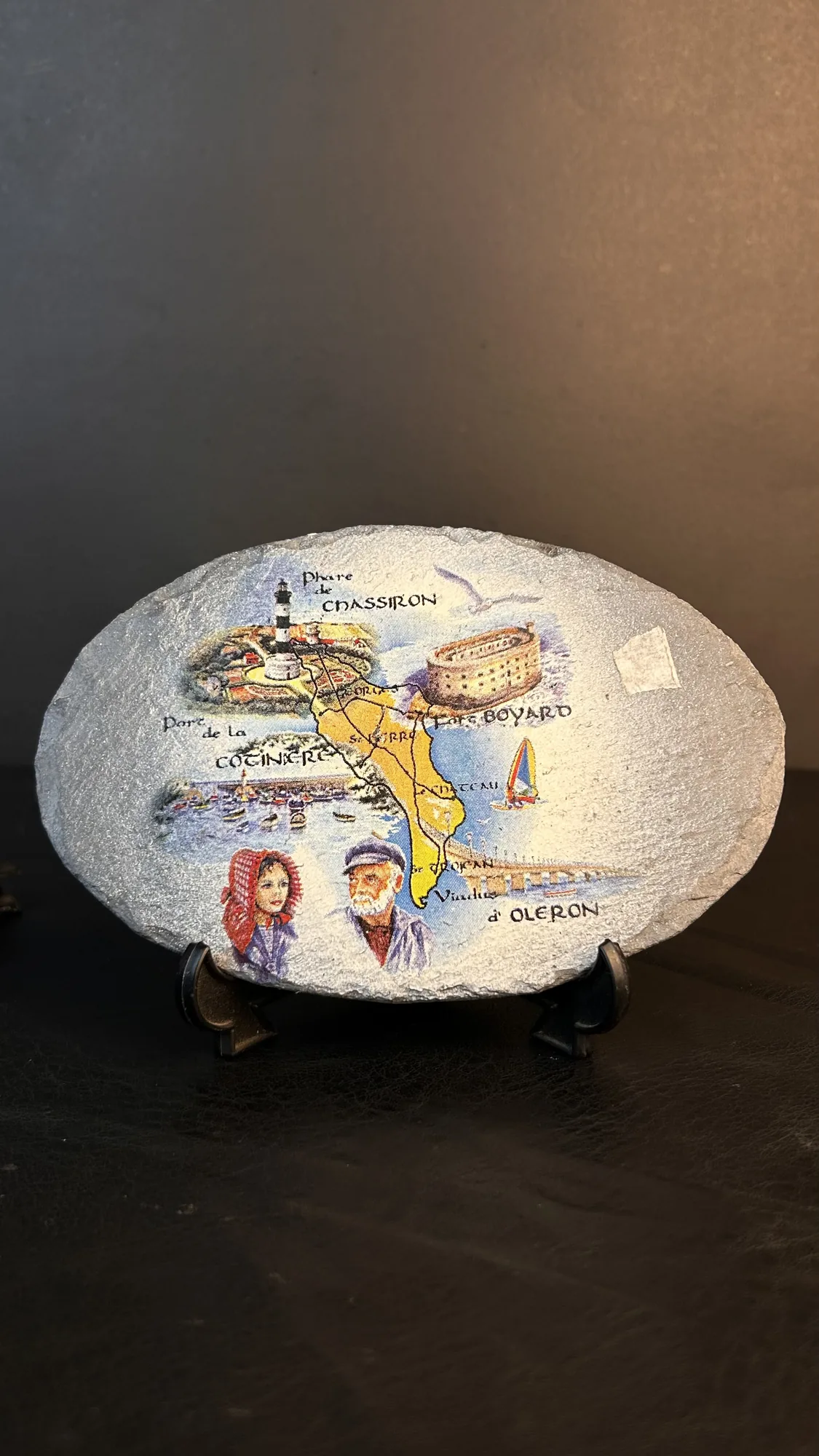 Decorative Stone Plaque Featuring Island Map and Landmarks