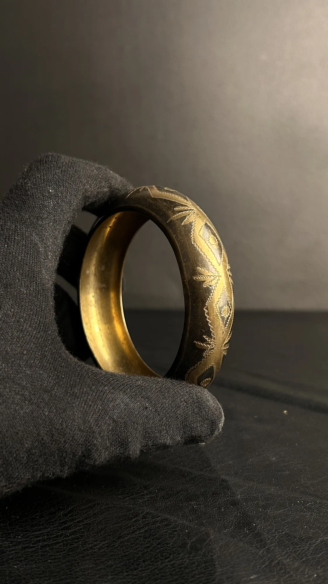 Vintage Etched Brass Bangle Bracelet