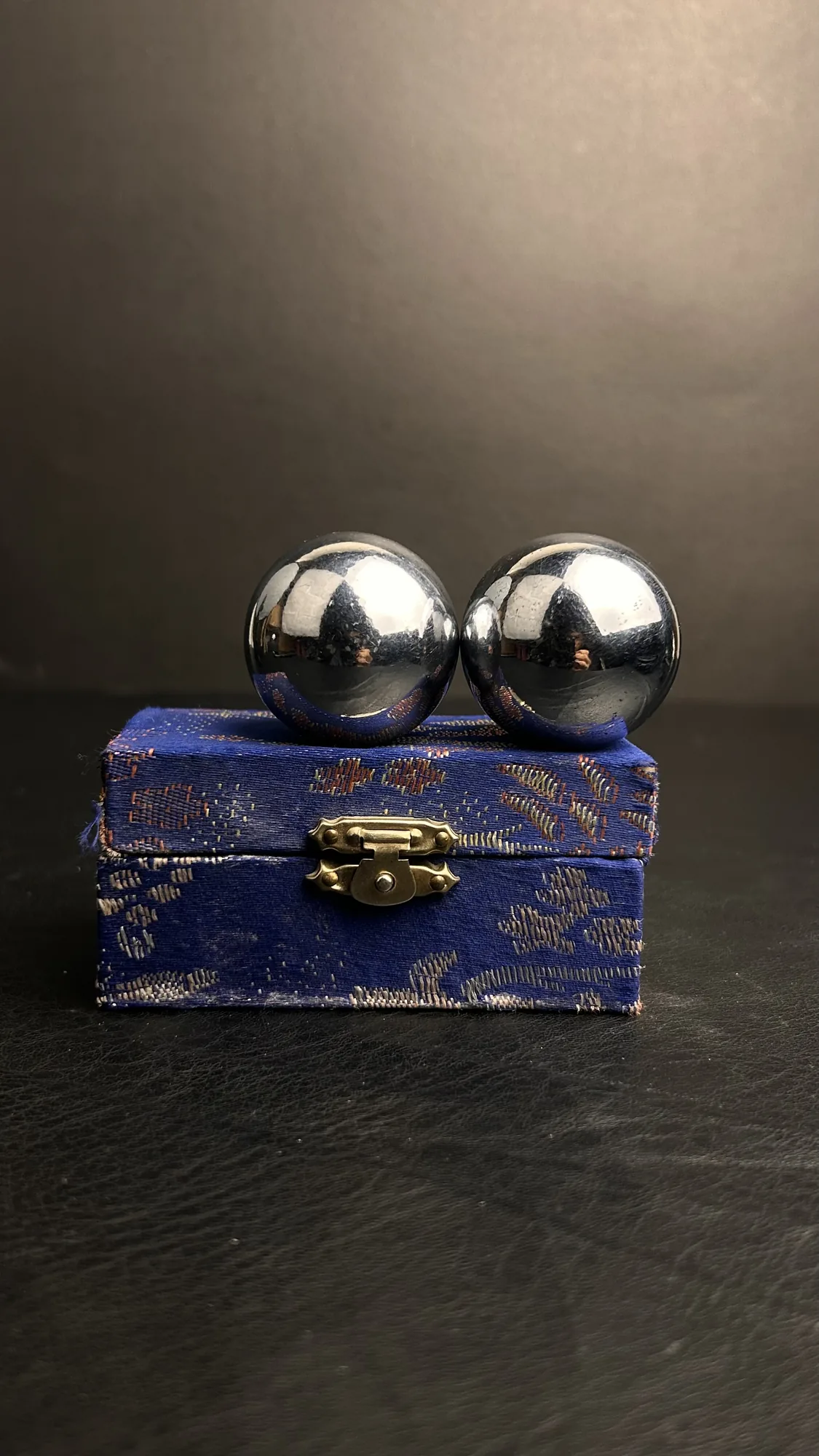 Metal Sphere Set with Blue Fabric Storage Box
