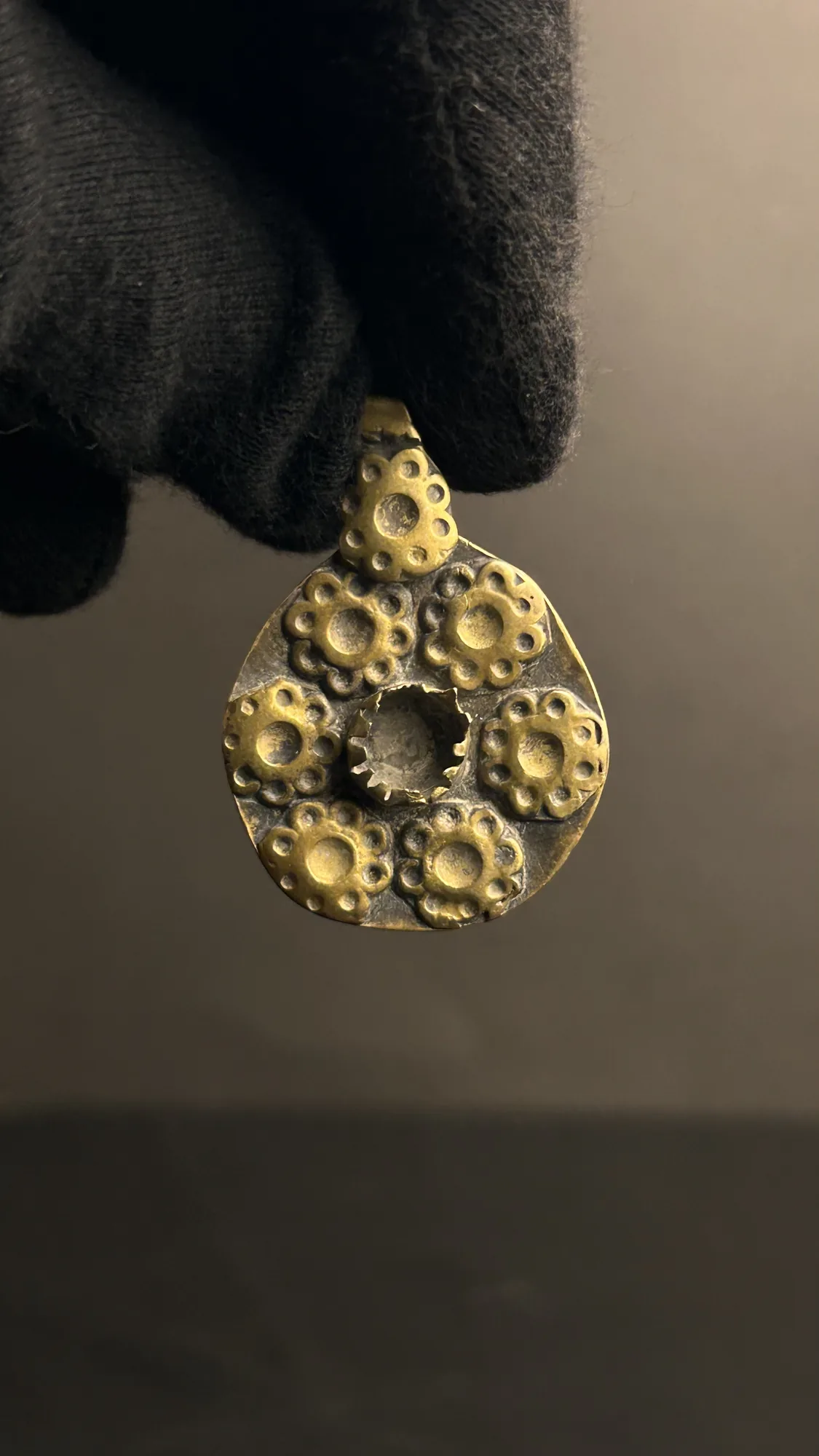 Vintage Metal Pendant with Floral Motifs