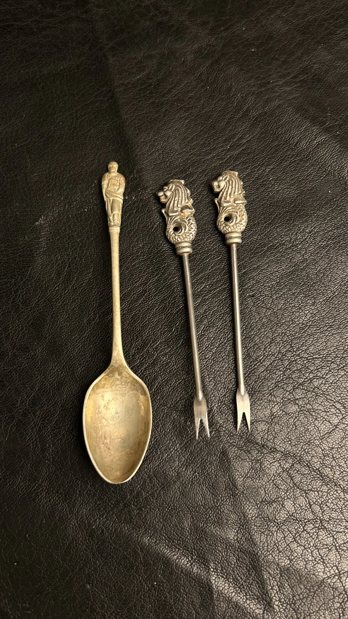 Vintage Figural Spoon and Two Forks Set with Animal Finials