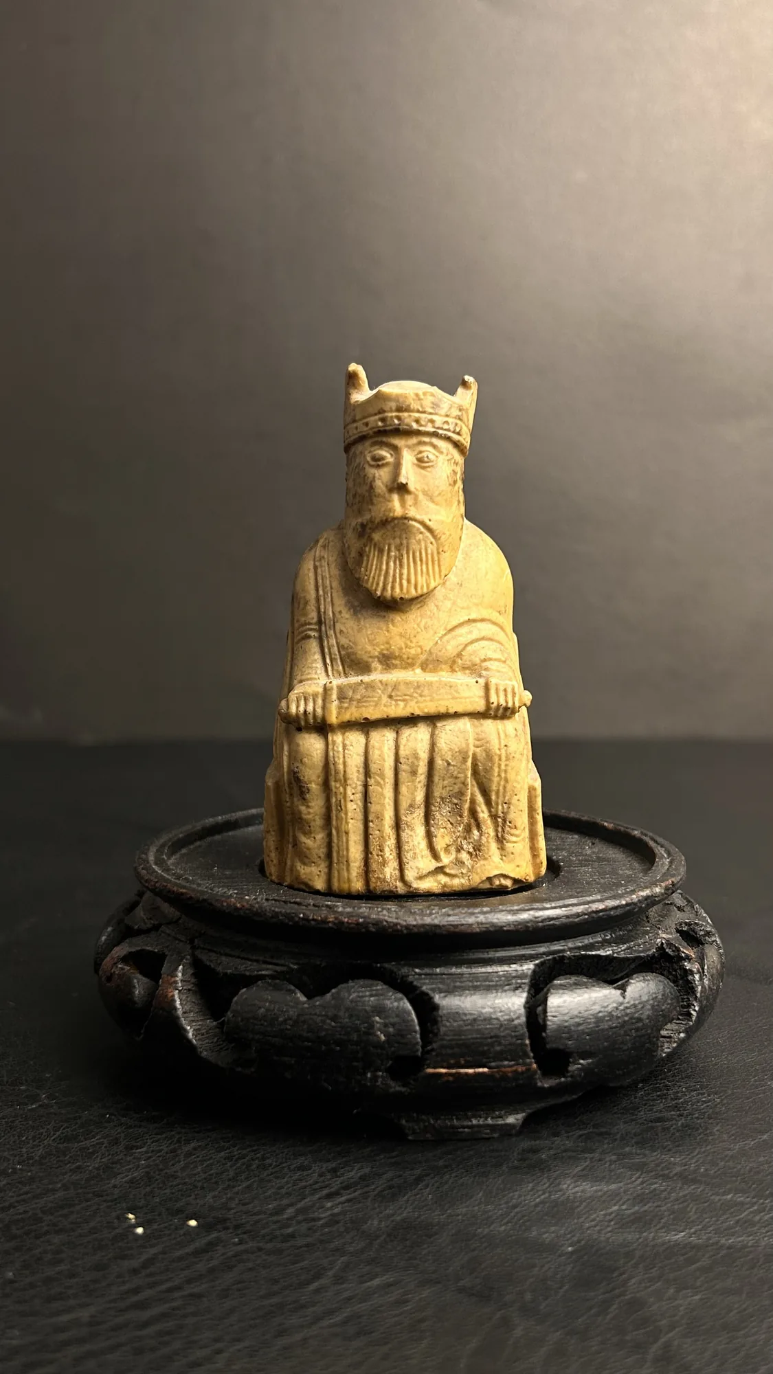 Vintage Style King Chess Piece Figurine on Wooden Stand