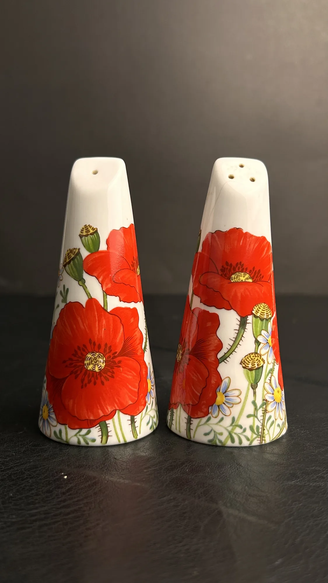 Vintage Poppy Flower Porcelain Salt and Pepper Shakers Set