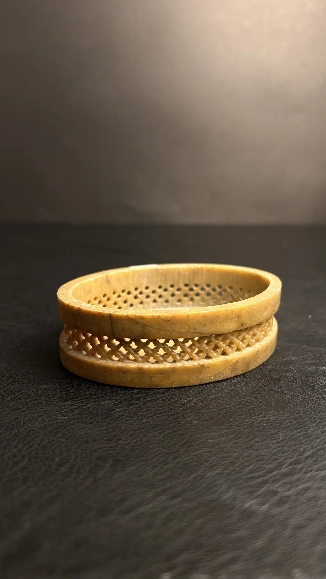 Carved Stone Bowl with Pierced Lattice Pattern