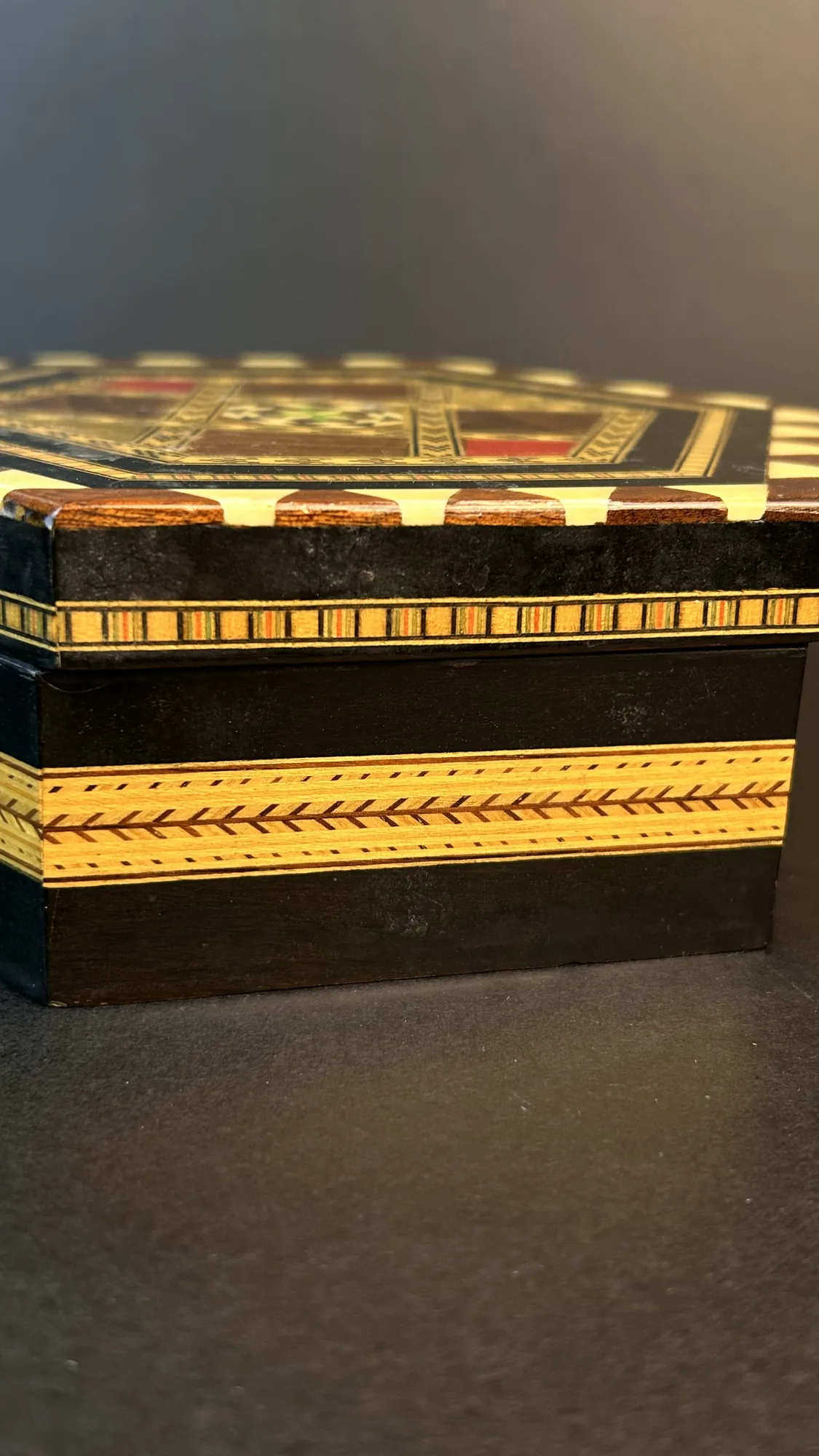 Vintage Marquetry Inlaid Wooden Jewelry Box