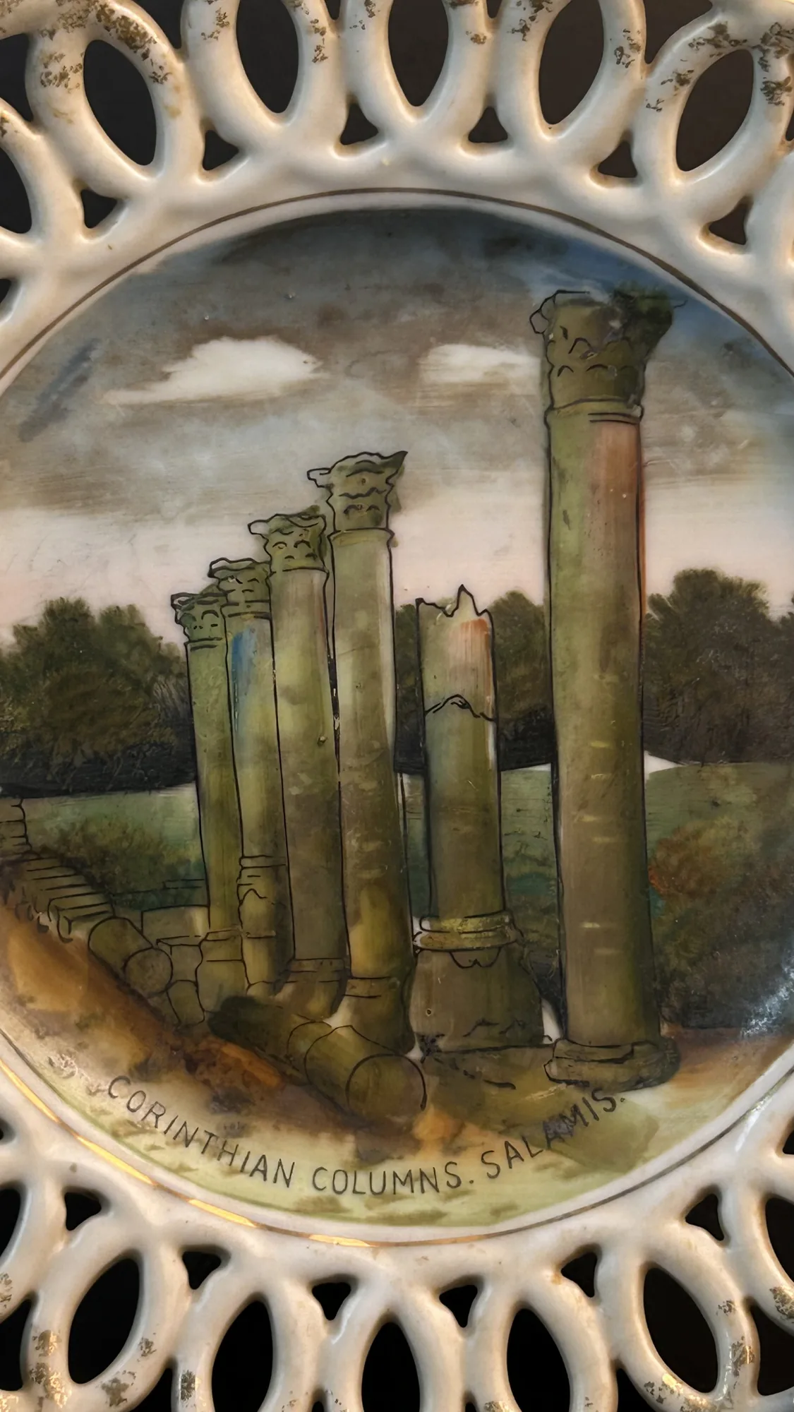 Vintage Decorative Porcelain Plate with Corinthian Columns Salamis Scene