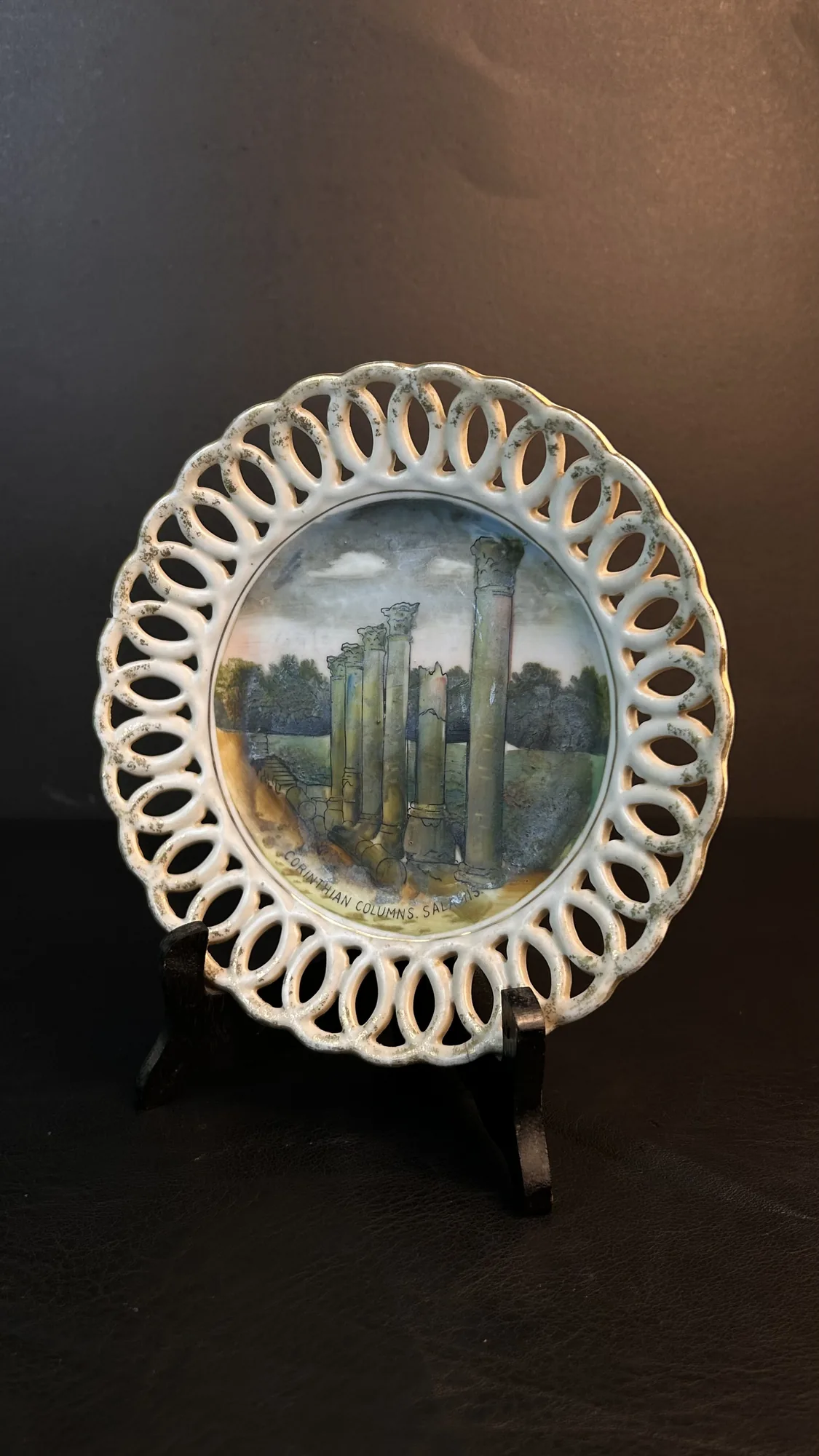 Vintage Decorative Porcelain Plate with Corinthian Columns Salamis Scene