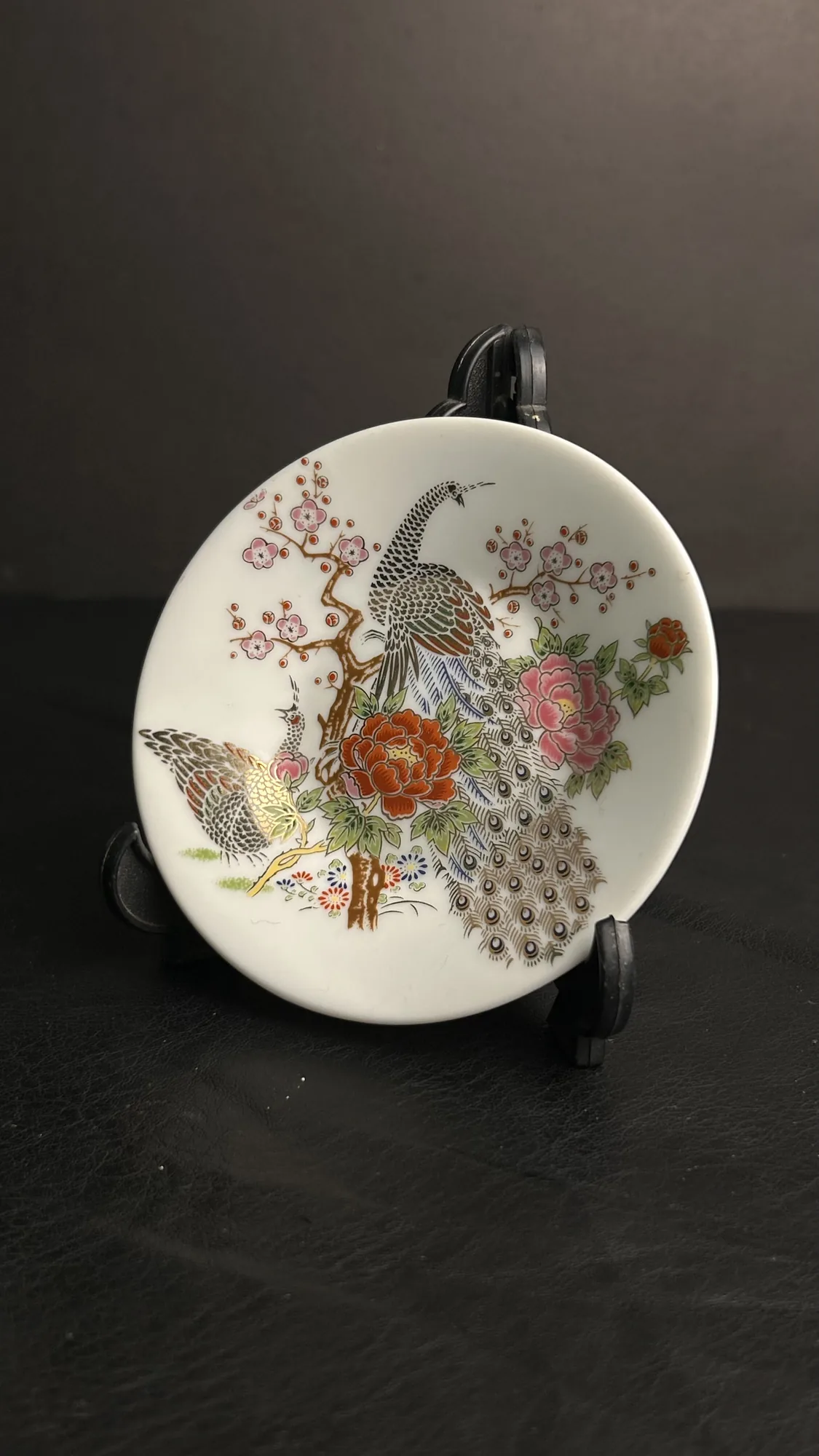 Decorative Porcelain Bowl with Peacock and Floral Design