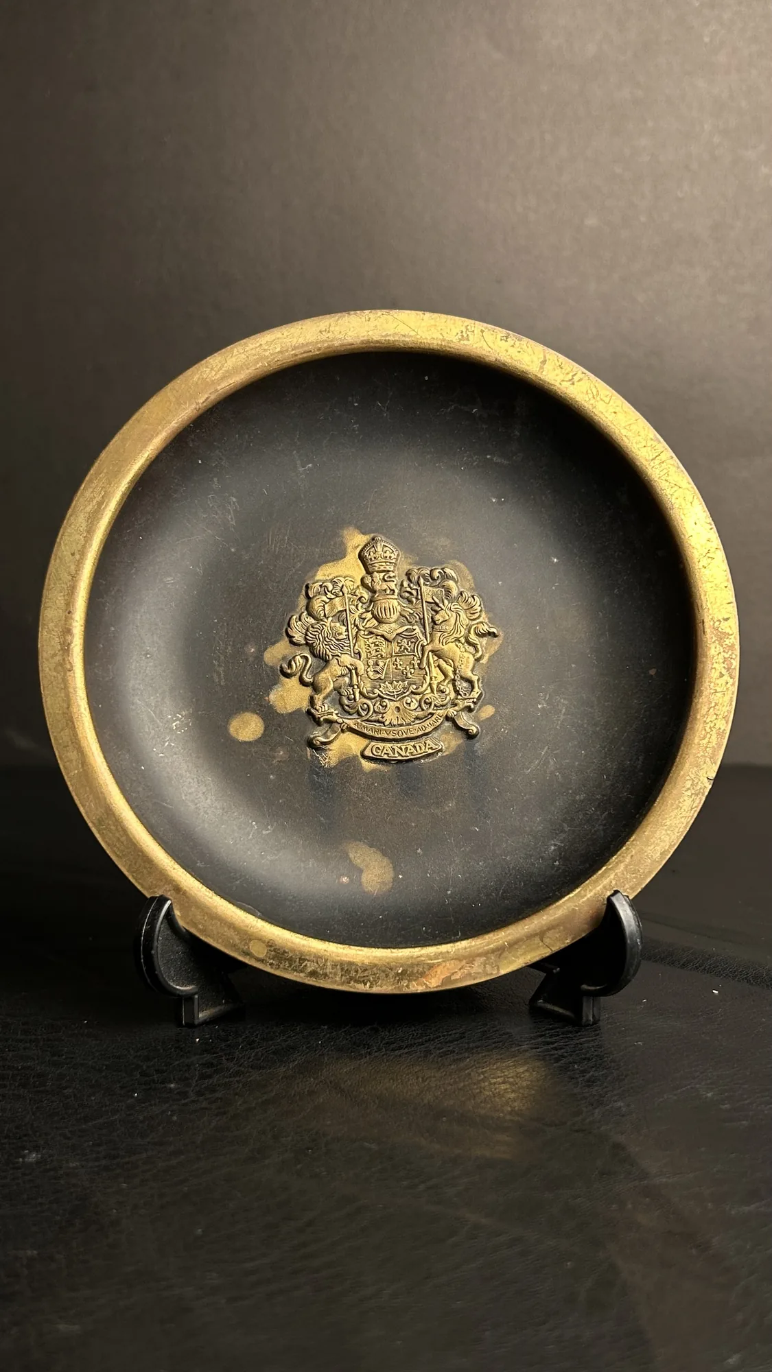 Vintage Brass Trim Decorative Bowl with Canada Crest