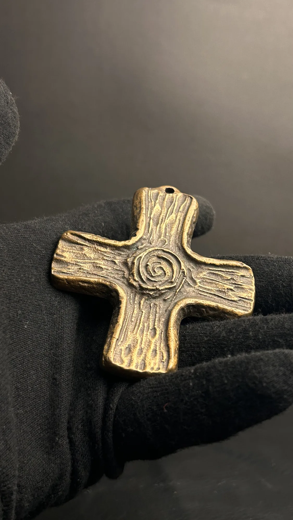 Vintage Style Brass Cross Wall Hanging with Spiral Motif