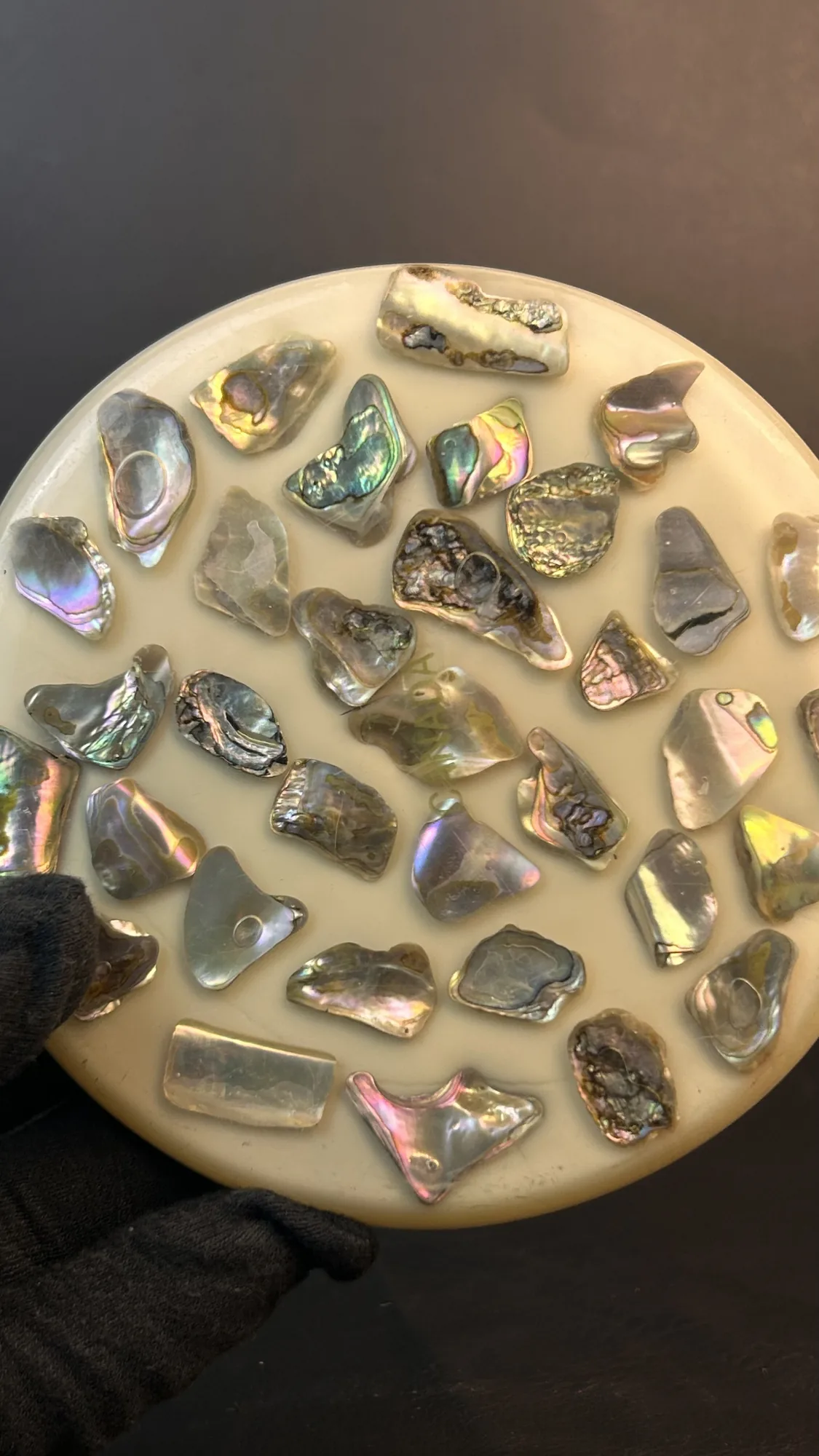 Decorative Resin Coaster with Inlaid Iridescent Shell Pieces
