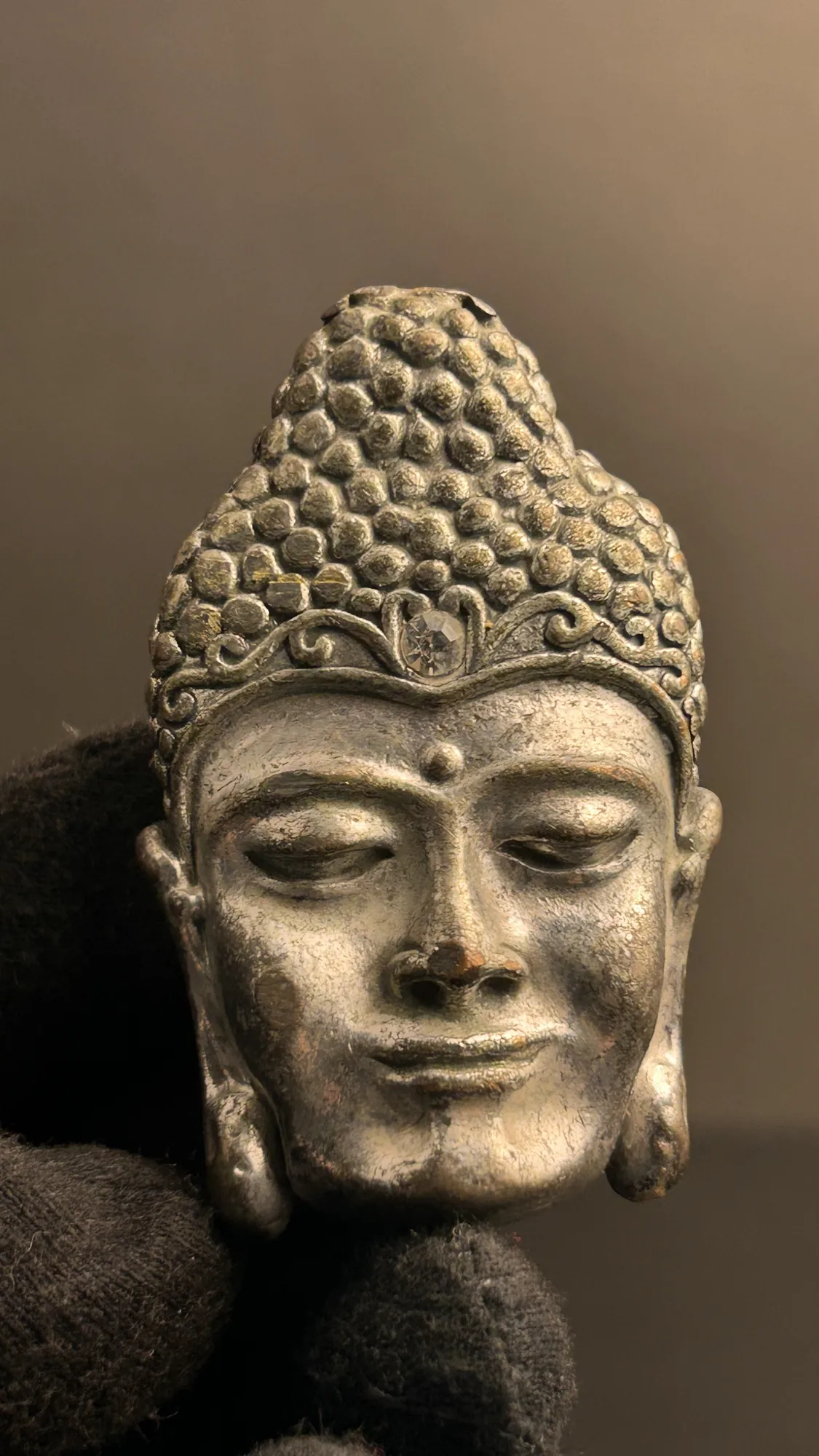 Buddha Head Figurine with Gemstone Accents