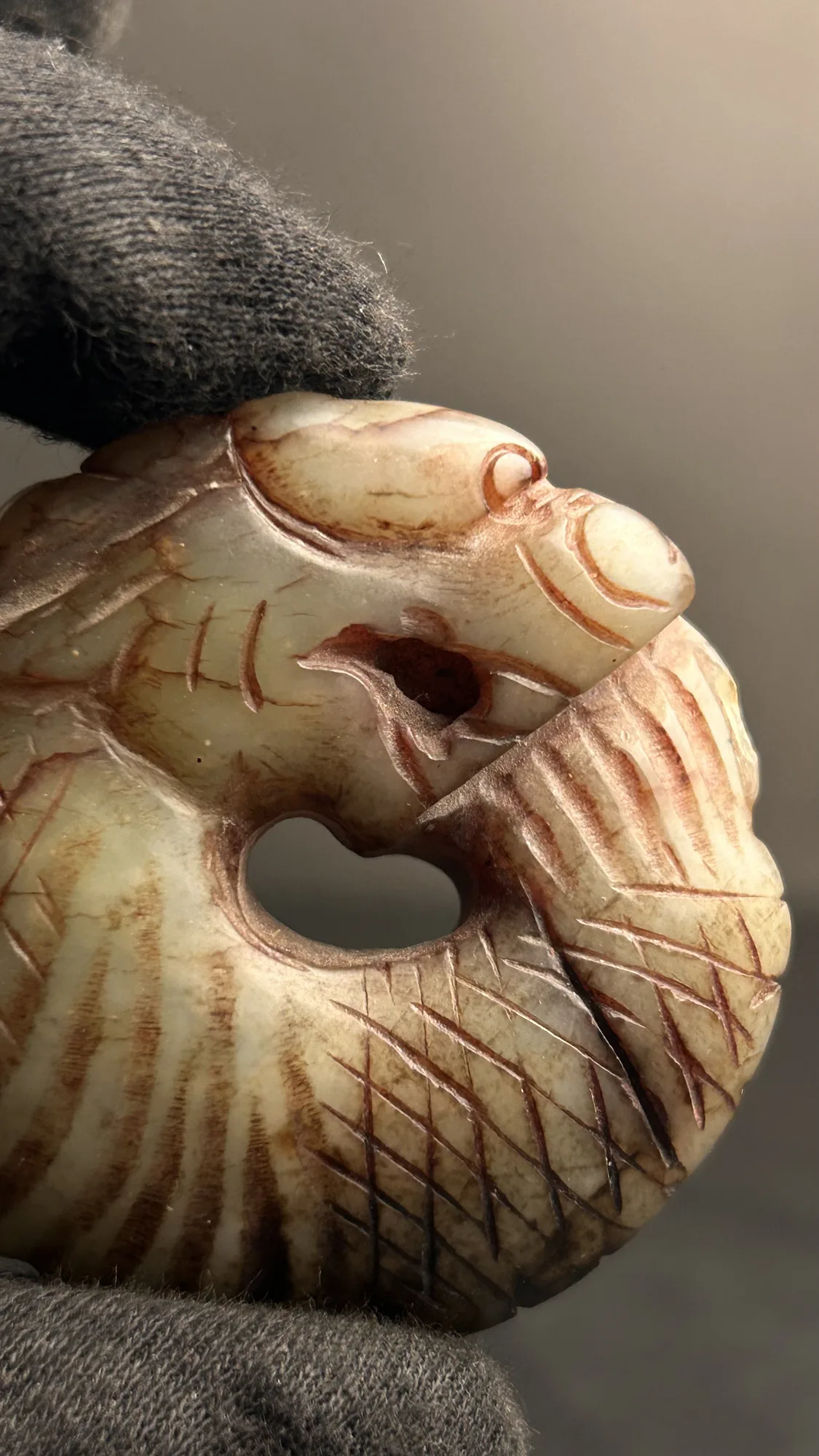 Carved Stone Dragon Pendant Figure
