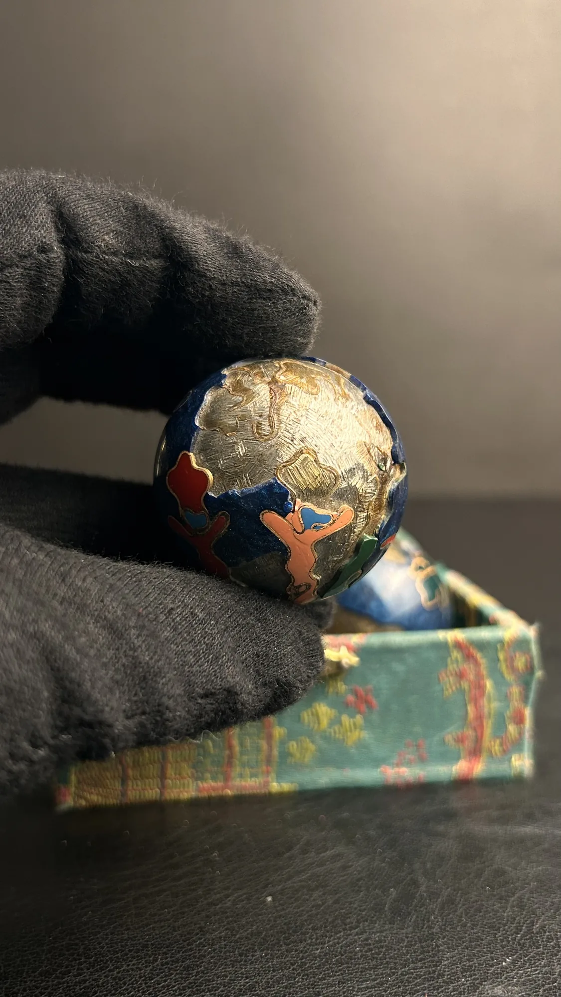 Decorative Globe Figurine with Cloisonne Style Design