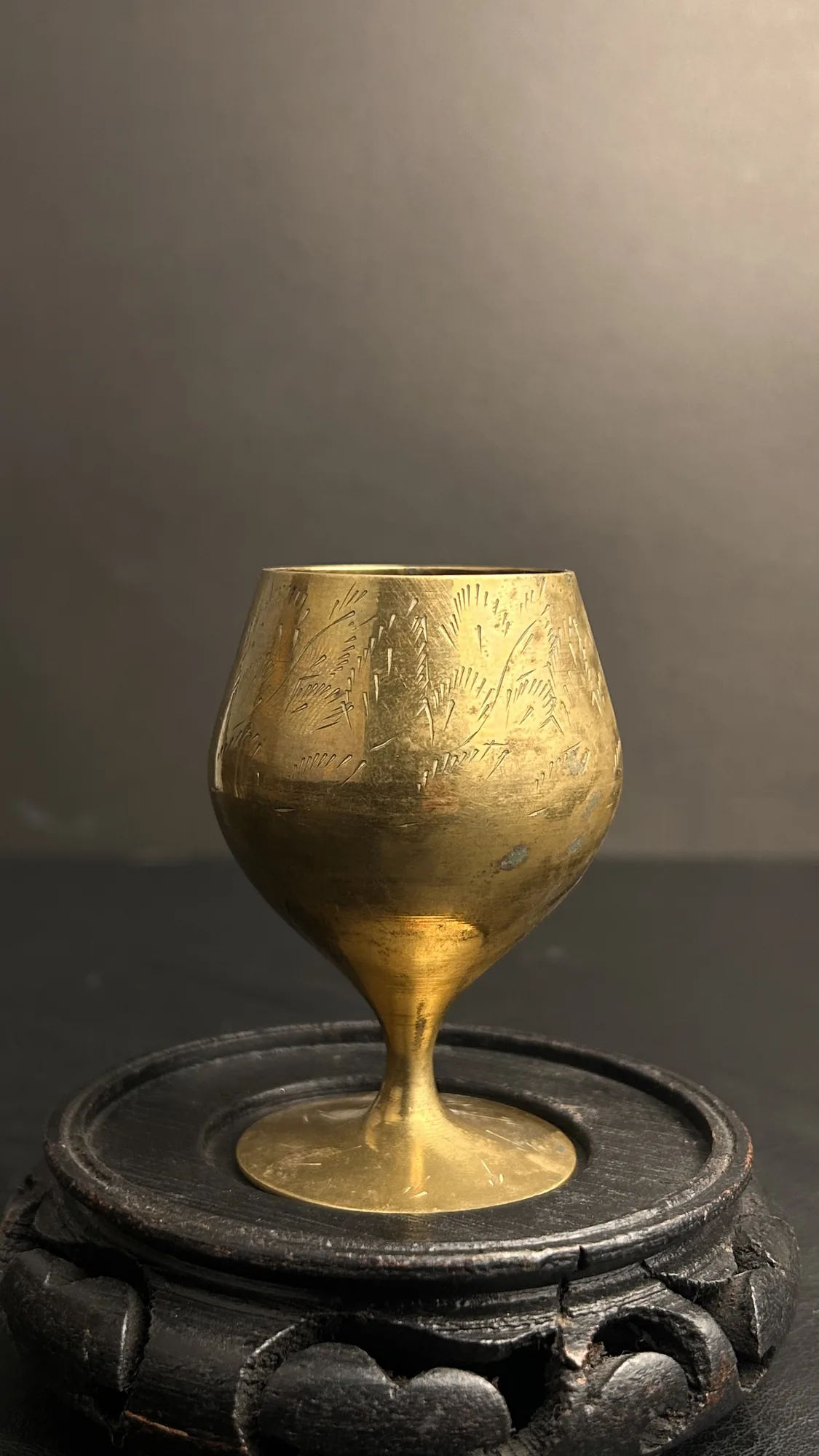 Vintage Etched Brass Goblet Chalice